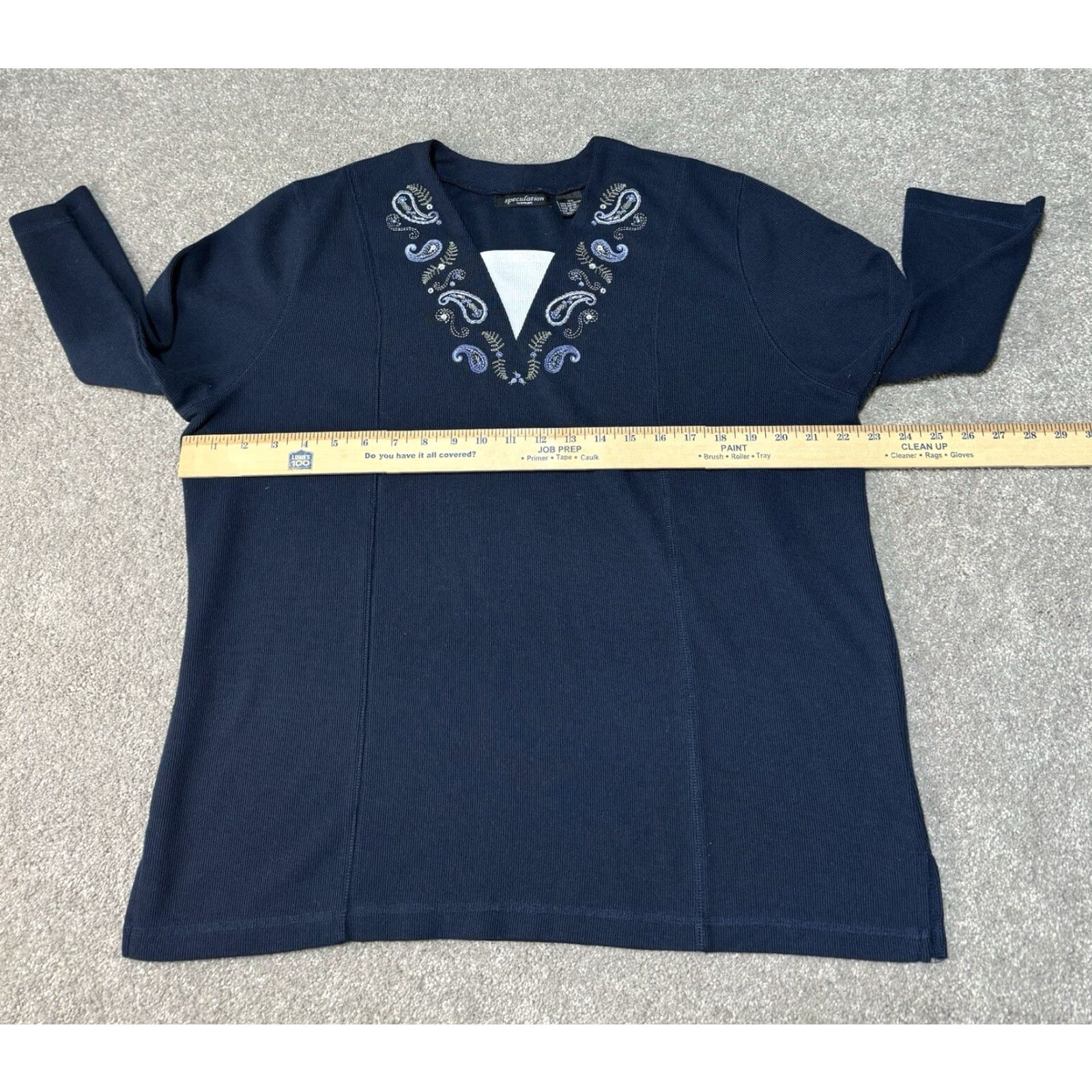 Vintage VINTAGE Speculation 2X Womens Plus Size Paisley Embroidered 3/4 Sleeve Ribbed Blouse Blue Shirt Size XXL / US 16-18 / IT 52-54 - 3 Thumbnail