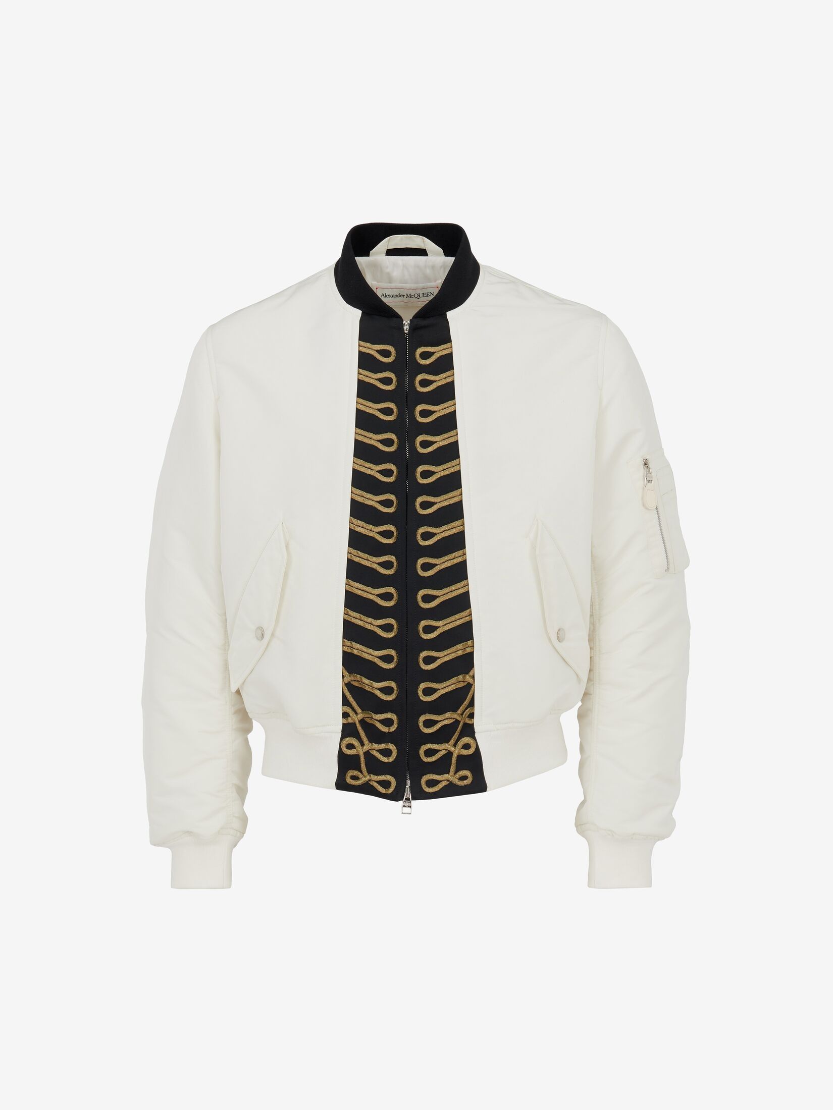 Alexander McQueen o1w1db10725 Trompe-l'œil Bomber Jacket in Bone/Black Size US M / EU 48-50 / 2 - 1 Thumbnail