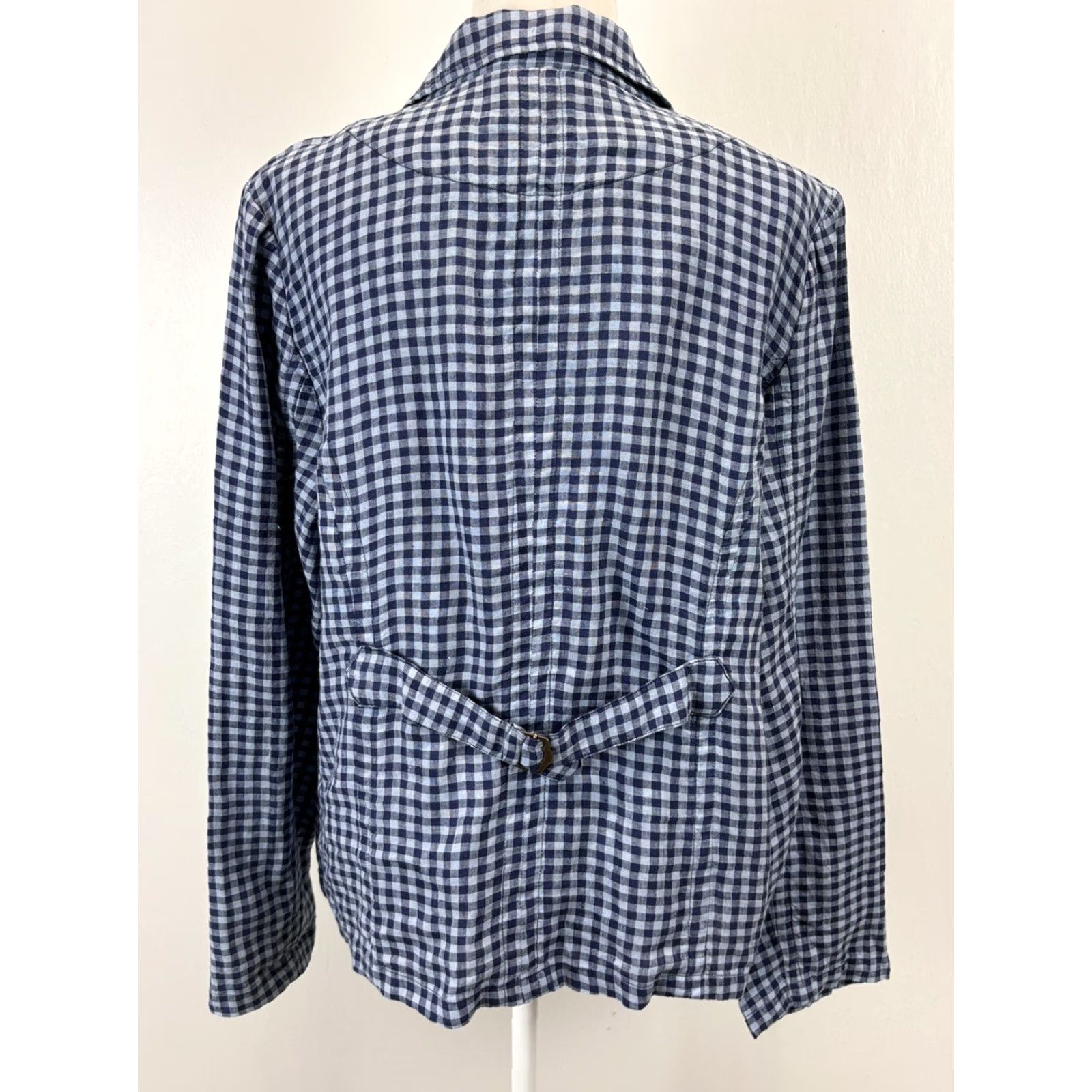 Vintage Sundance Women’s Blue Gingham 100% Linen Blazer Jacket Large Size L / US 10 / IT 46 - 3 Thumbnail