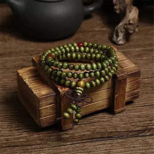 Handmade × Jewelry Green Bead Bracelet Earth Tibetan Vibe Religious Beads Size ONE SIZE - 1 Thumbnail