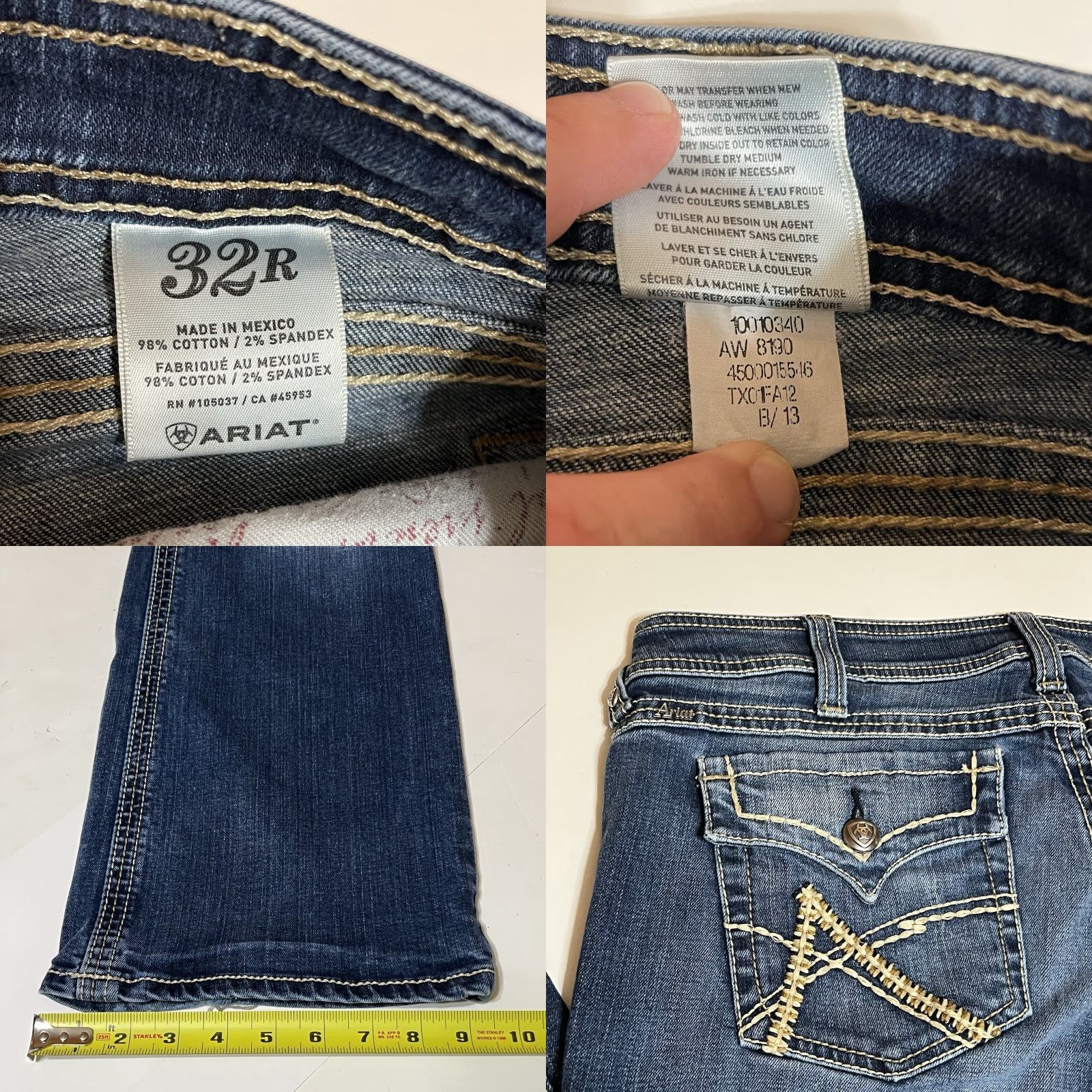 Ariat Ariat Jeans Bootcut Womens Distressed Blue Denim 36x32 32R 36in Waist Inseam Regular Cowboy Southwestern Logo Button Size 25" / US 0 / IT 36 - 8 Thumbnail