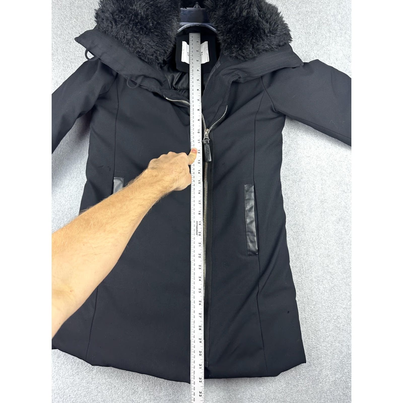 Vintage Derek Lam 10 Crosby Jacket Womens Small Black Faux Fur Hood Long Zip Coat Size S / US 4 / IT 40 - 5 Thumbnail