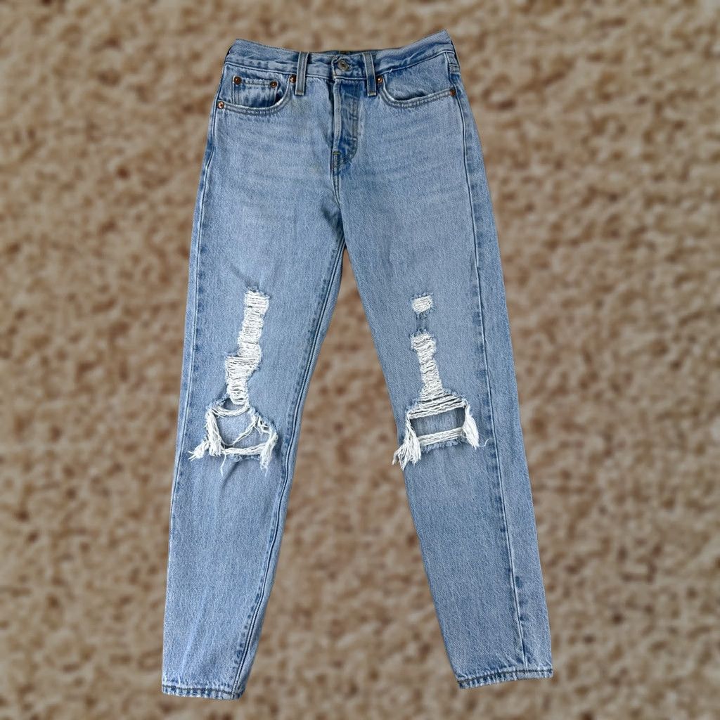 Levi's Levi's Wedgie Jeans Premium Denim Blue Distressed Mid Rise 5-Pocket 26in Inseam Womens Jeans Size 25 Regular Stretch Vintage No Size 42" / US 20 - 1 Thumbnail