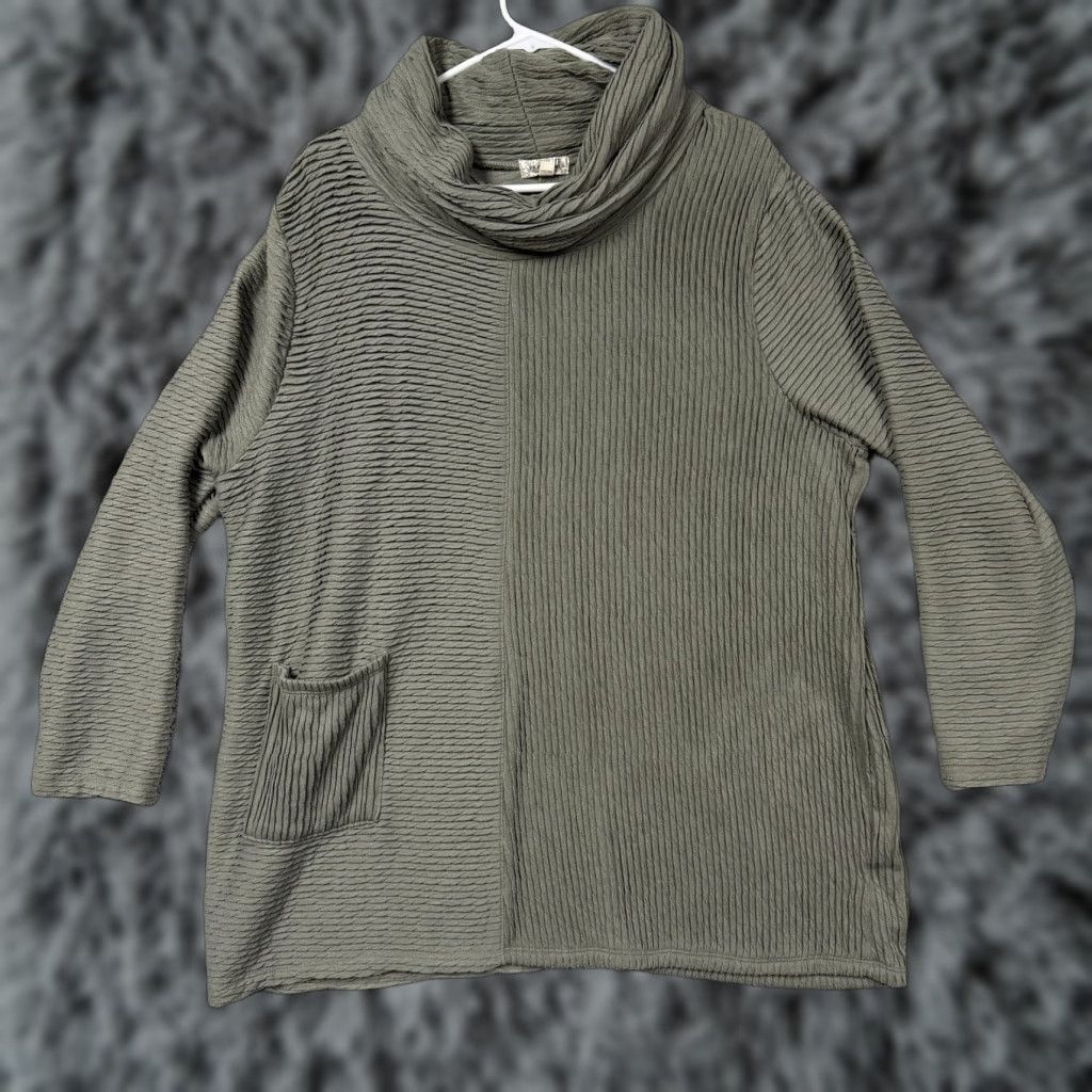 Vintage One World Womens XXL Tunic Sweater Green Cowl Neck Ribbed Knit Boho Fairygrunge Size XXL / US 16-18 / IT 52-54 - 1 Thumbnail