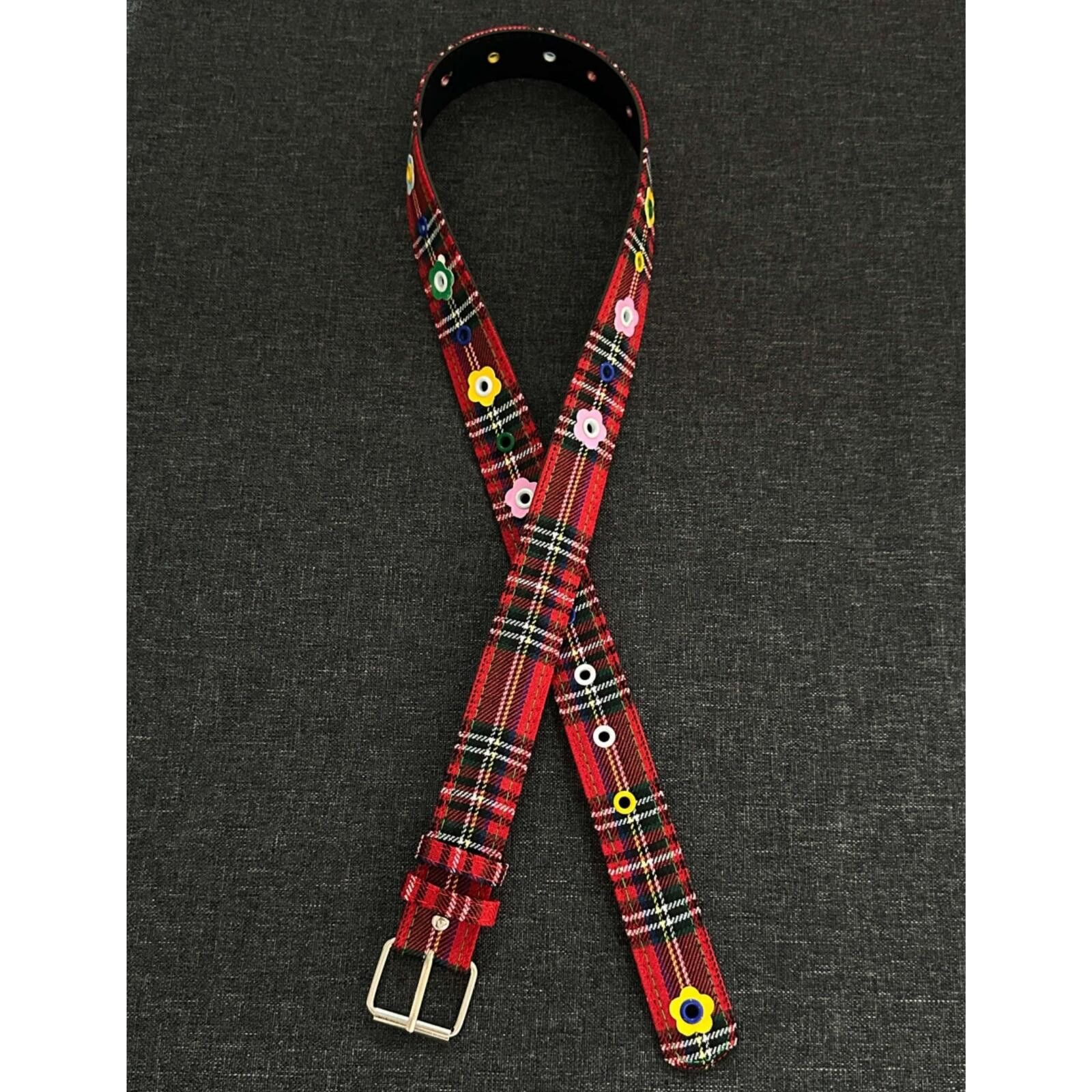 Other Scottish Plaid Floral Rivet Belt | Red Y2K Street Size ONE SIZE - 1 Thumbnail