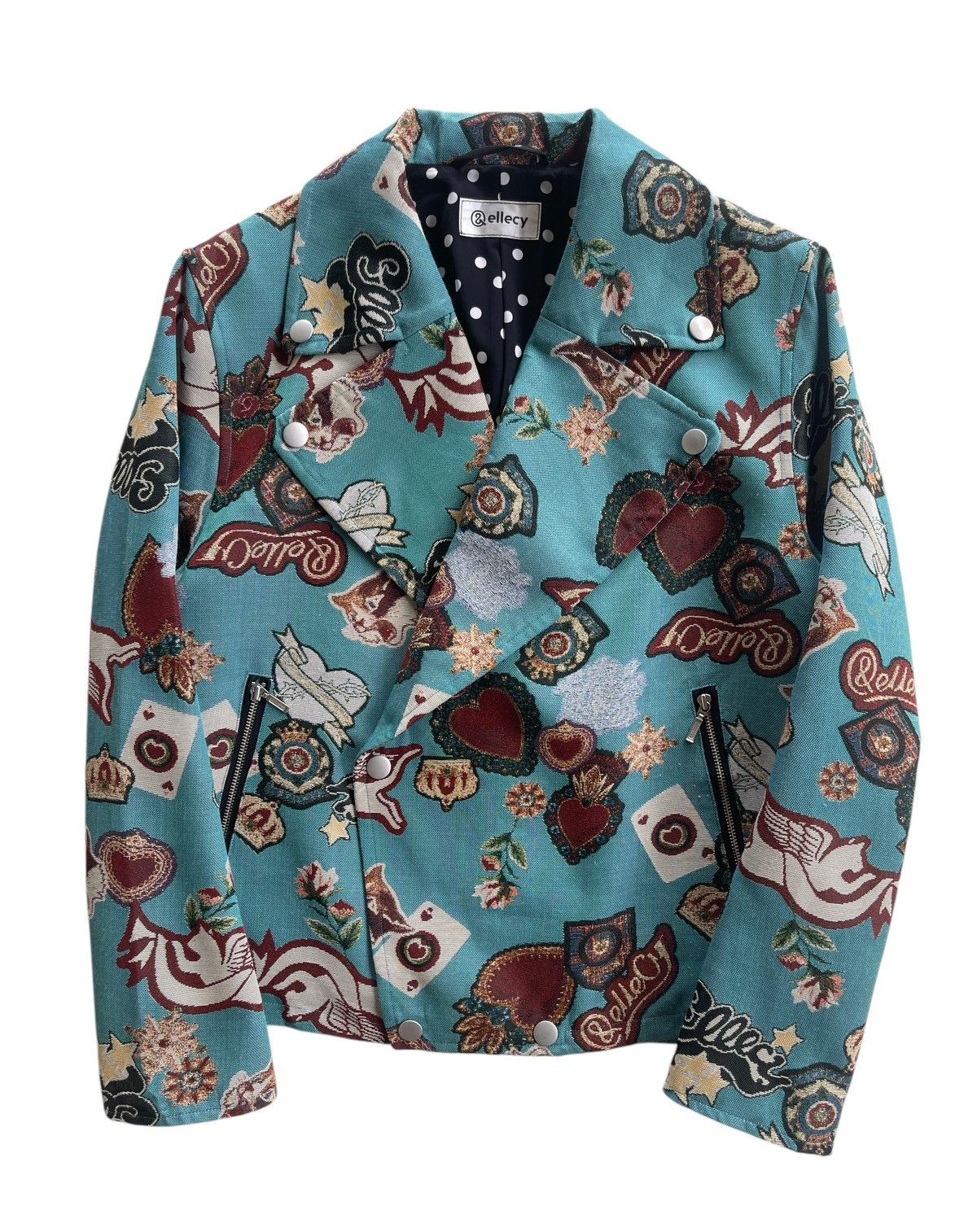 Japanese Brand Ellecy Printed Double Collar Biker Jacket Size US M / EU 48-50 / 2 - 1 Thumbnail