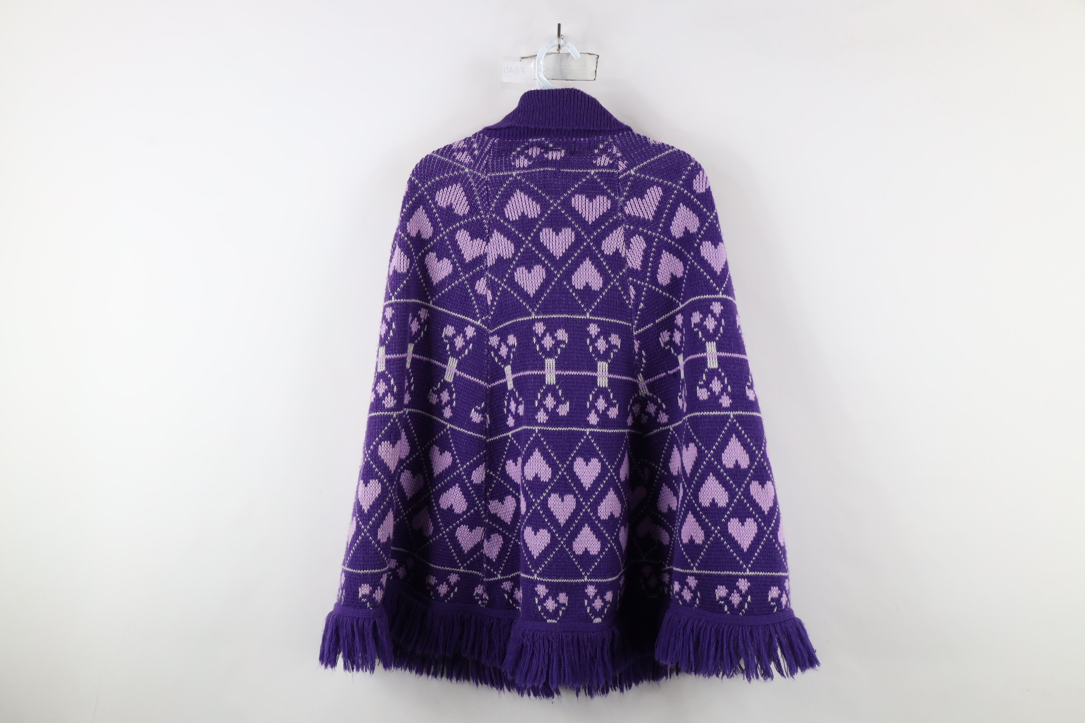 Vintage Vintage 70s Fairy Kei Kawaii Heart Knit Sweater Cape Purple Size ONE SIZE - 11 Thumbnail