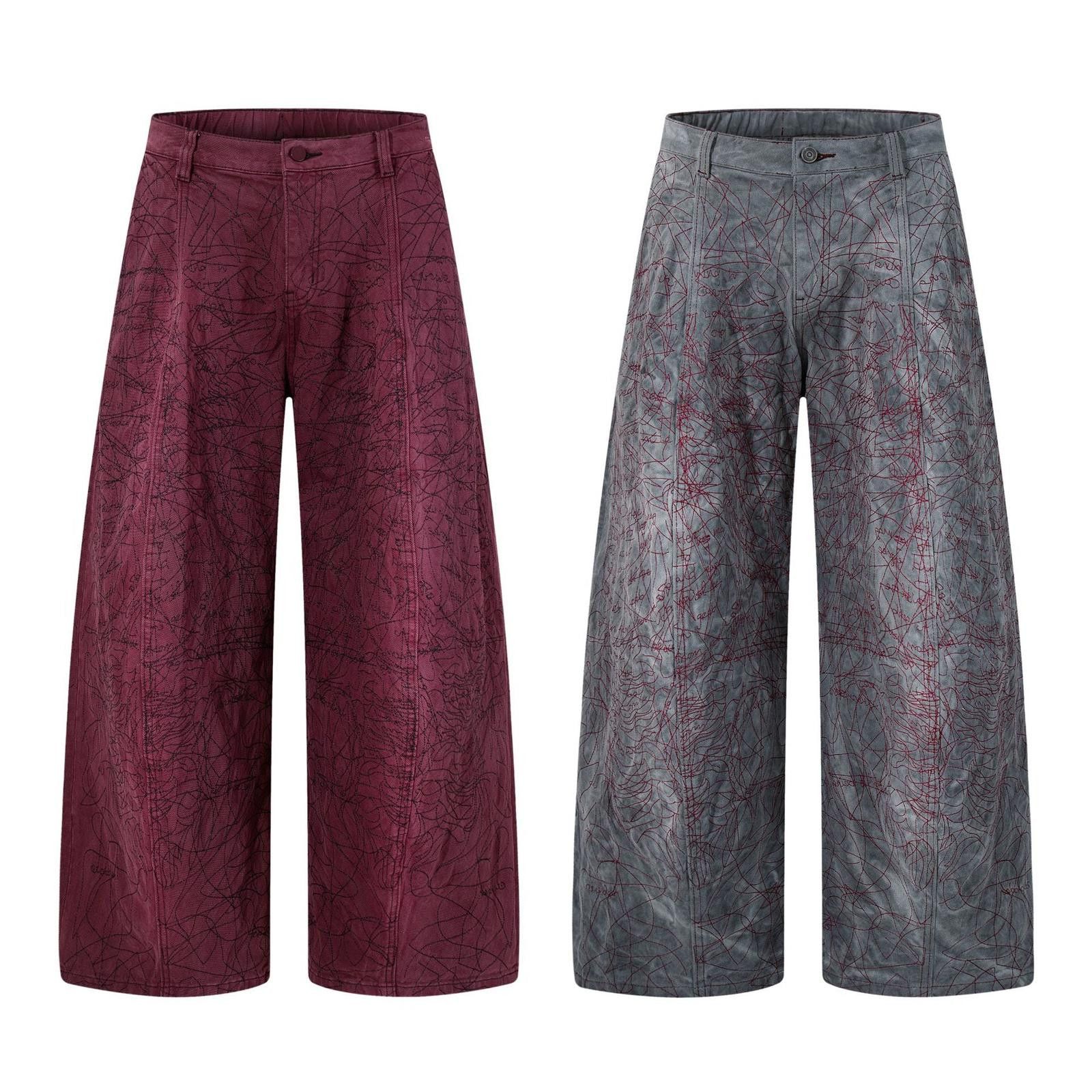 Vintage Gray Wide Leg Baggy Pants, Artistic Pattern Trousers Size 32" / US 10 / IT 46 - 5 Thumbnail