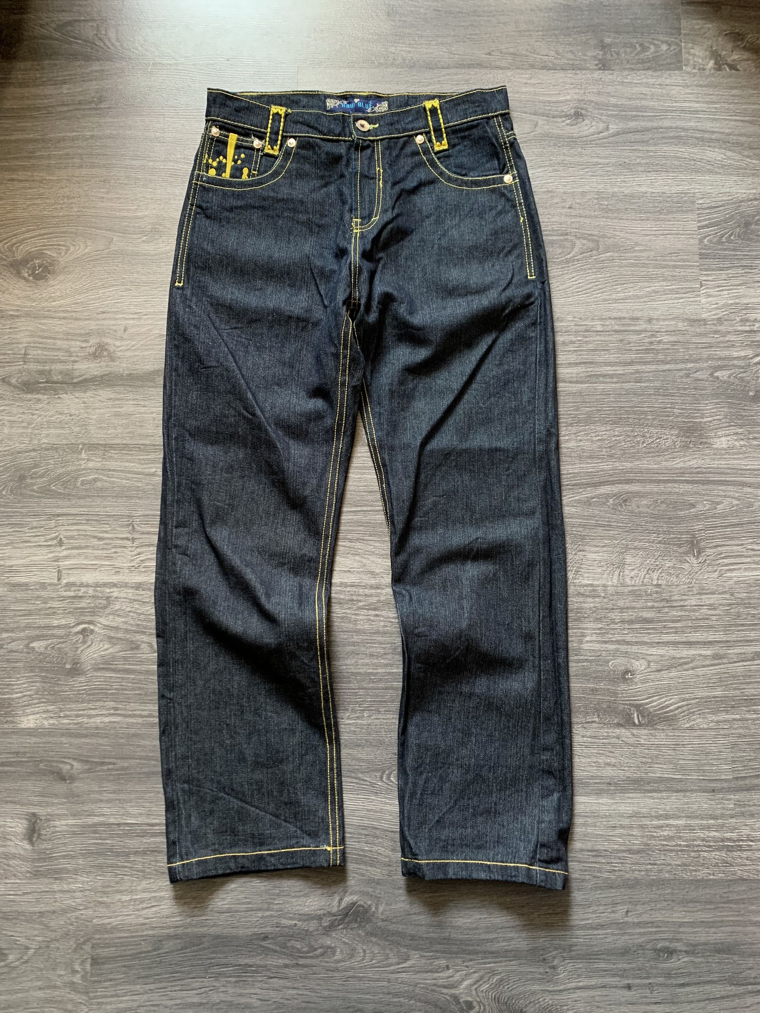 Japanese Brand Raw Blue Y2K Embroidered Baggy Rap Pants Size US 34 / EU 50 - 4 Thumbnail