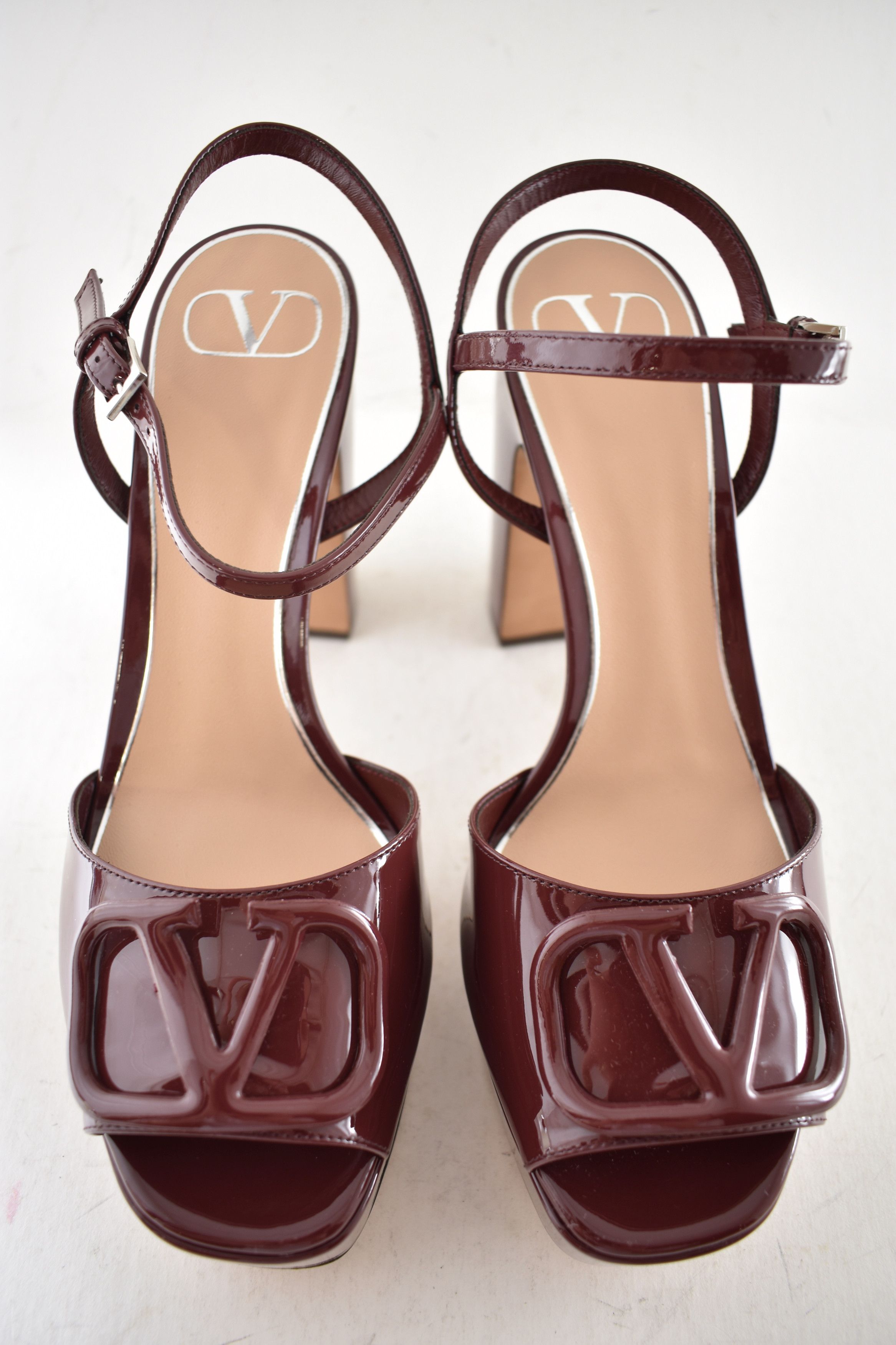 Valentino Valentino VLogo 115mm Burgundy Block Heel Platform Sandal 38 Size US 8 / IT 38 - 7 Thumbnail