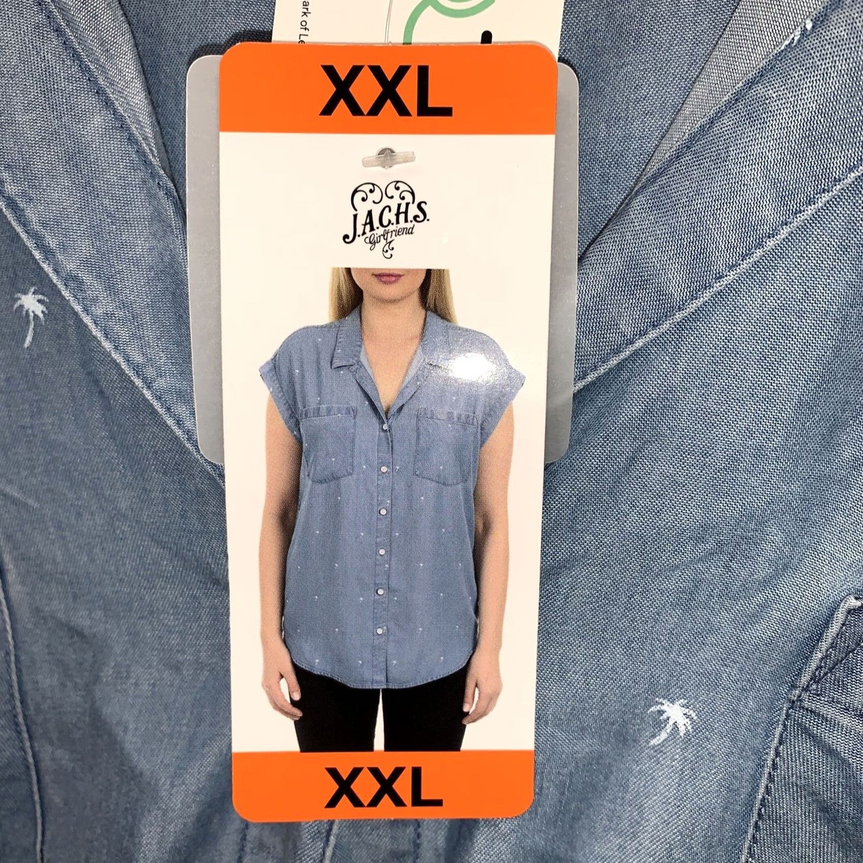 Vintage JACHS Girlfrien Denim Palm Tree Sleeveless Button-Up Shirt NWT 2XL Blue Womens Shirt Size XXL / US 16-18 / IT 52-54 - 3 Thumbnail