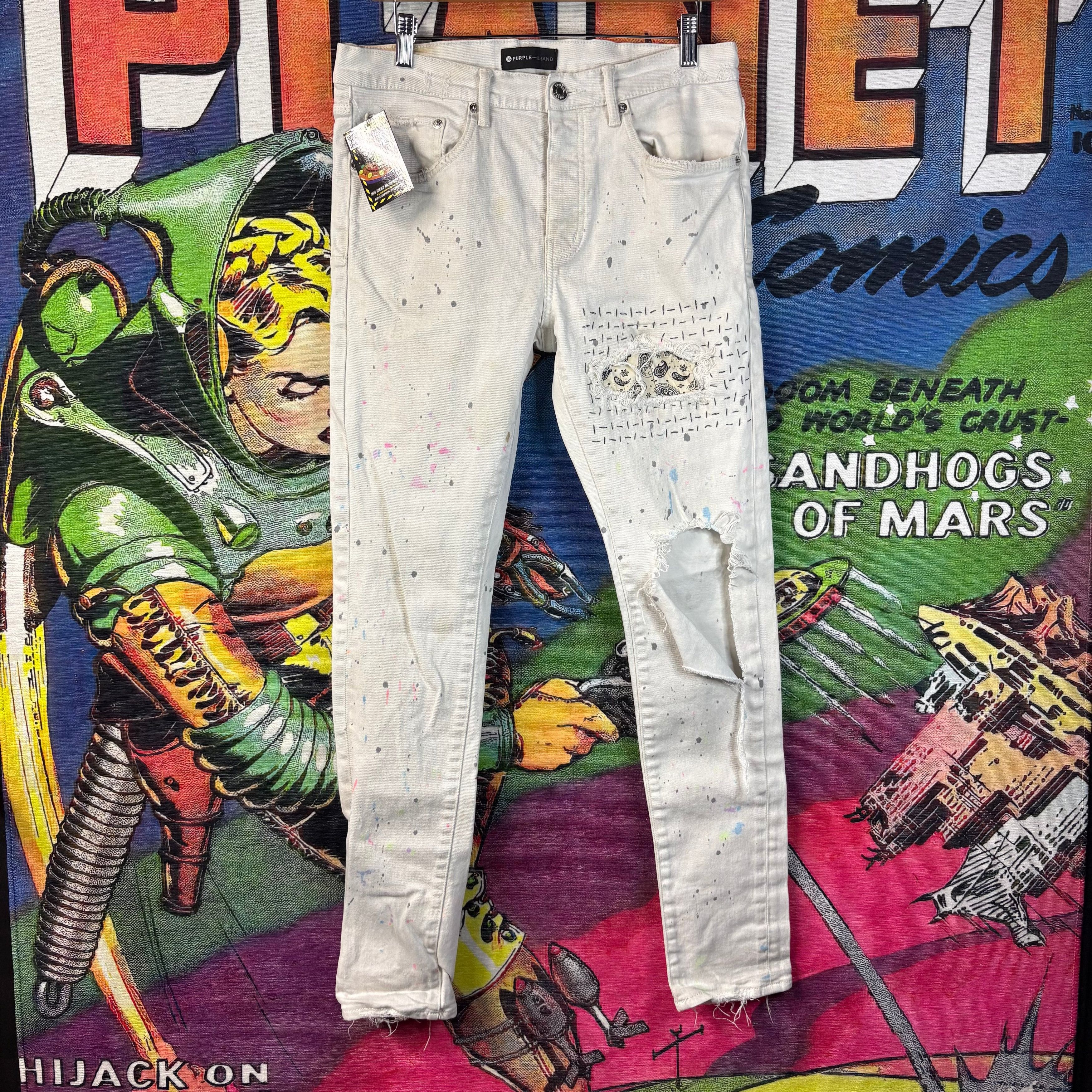 Purple Brand Purple Brand Painted White Denim Jeans Size 33" Size US 33 - 1 Thumbnail