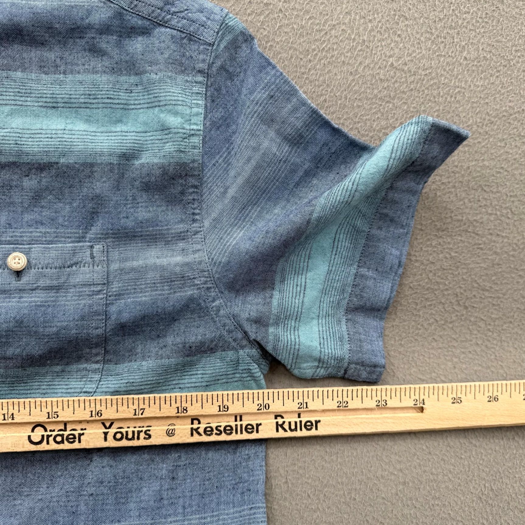 Vintage Wellen Shirt Mens Small Blue Striped Organic Cotton Hemp Short Sleeve Button Up Size US S / EU 44-46 / 1 - 4 Thumbnail