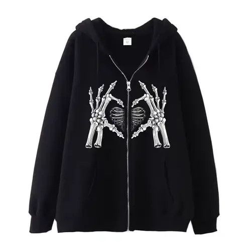 Japanese Brand Hip Hop Street Retro Heart Skull Loose Hooded Sweatshirt Size US XL / EU 56 / 4 - 1 Thumbnail
