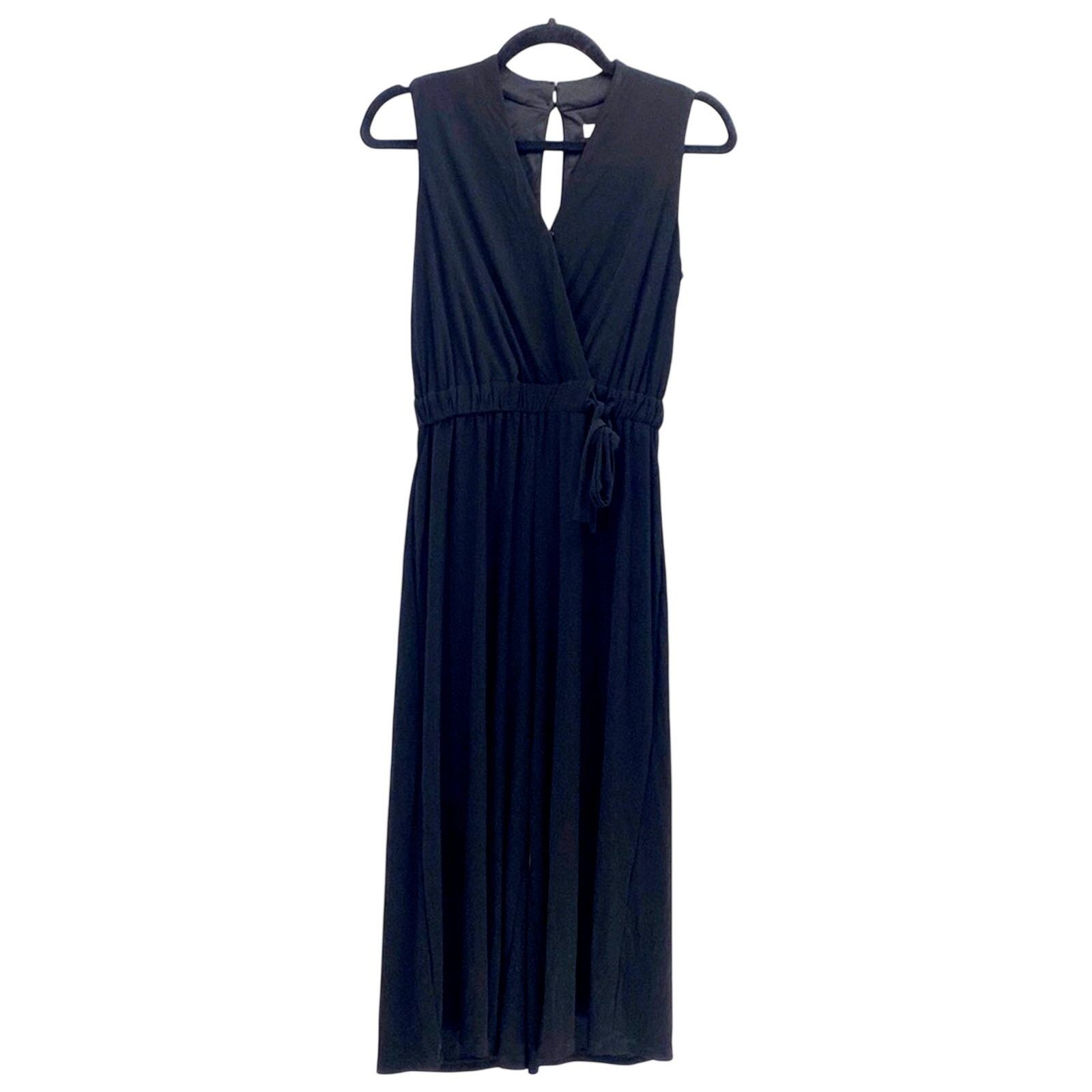 Other Sandra Darren black jumpsuit faux wrap top cropped wide leg Size 27" / US 4 / IT 40 - 1 Thumbnail