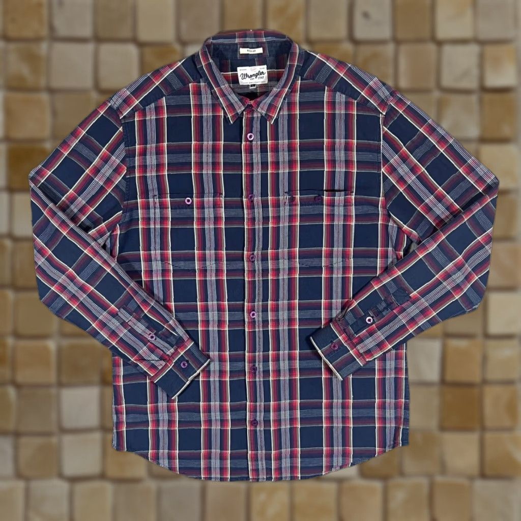 Wrangler WRANGLER Regular Navy Red Plaid Long Sleeve Cotton Shirt Large Shirt Mens Size US L / EU 52-54 / 3 - 1 Thumbnail