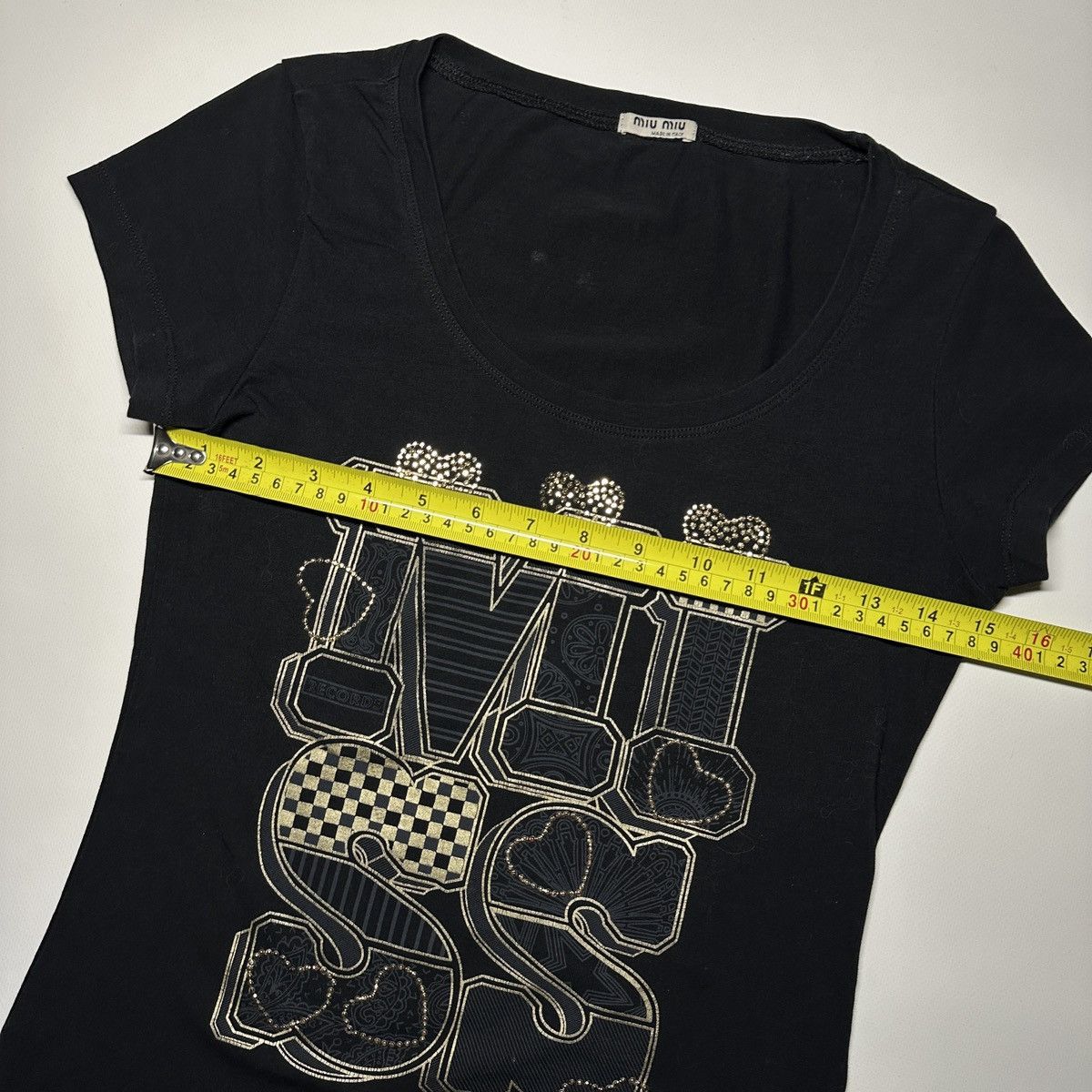 Miu Miu Miu Miu Black Graphic T-Shirt Embellished Logo Design Size S / US 4 / IT 40 - 14 Thumbnail