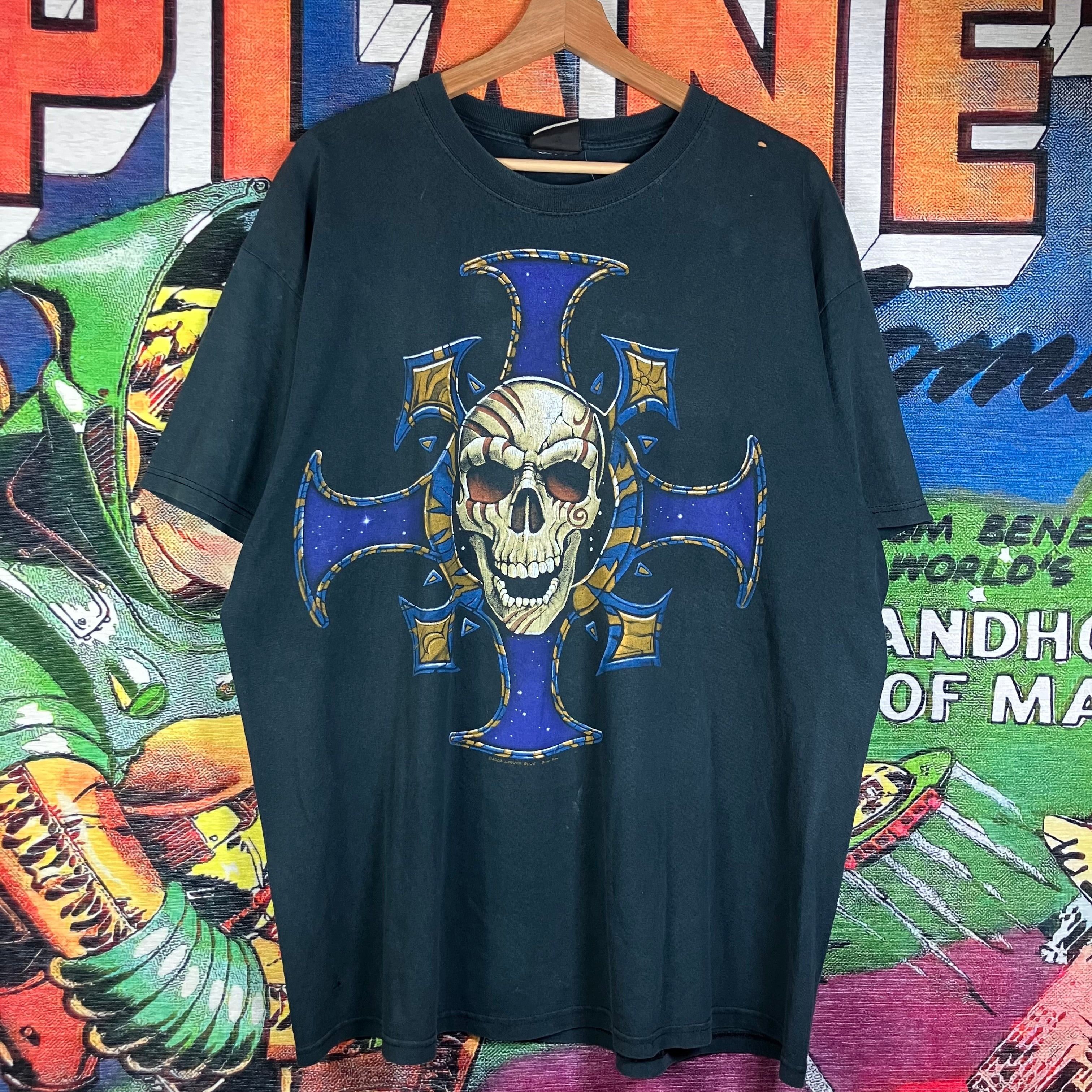 Liquid Blue × Vintage Vintage Y2K 2003 Liquid Blue Brian Fox Tribal Skull Cross Si Size US XL / EU 56 / 4 - 1 Thumbnail