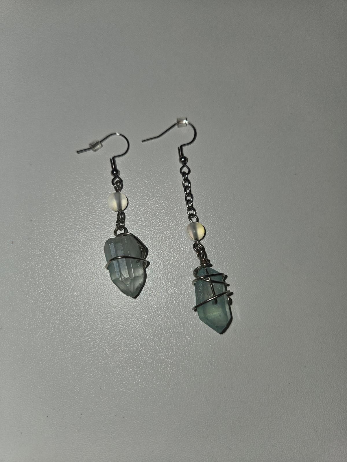 Other Blue Aura Crystal and Moonstone Earrings Size ONE SIZE - 1 Thumbnail