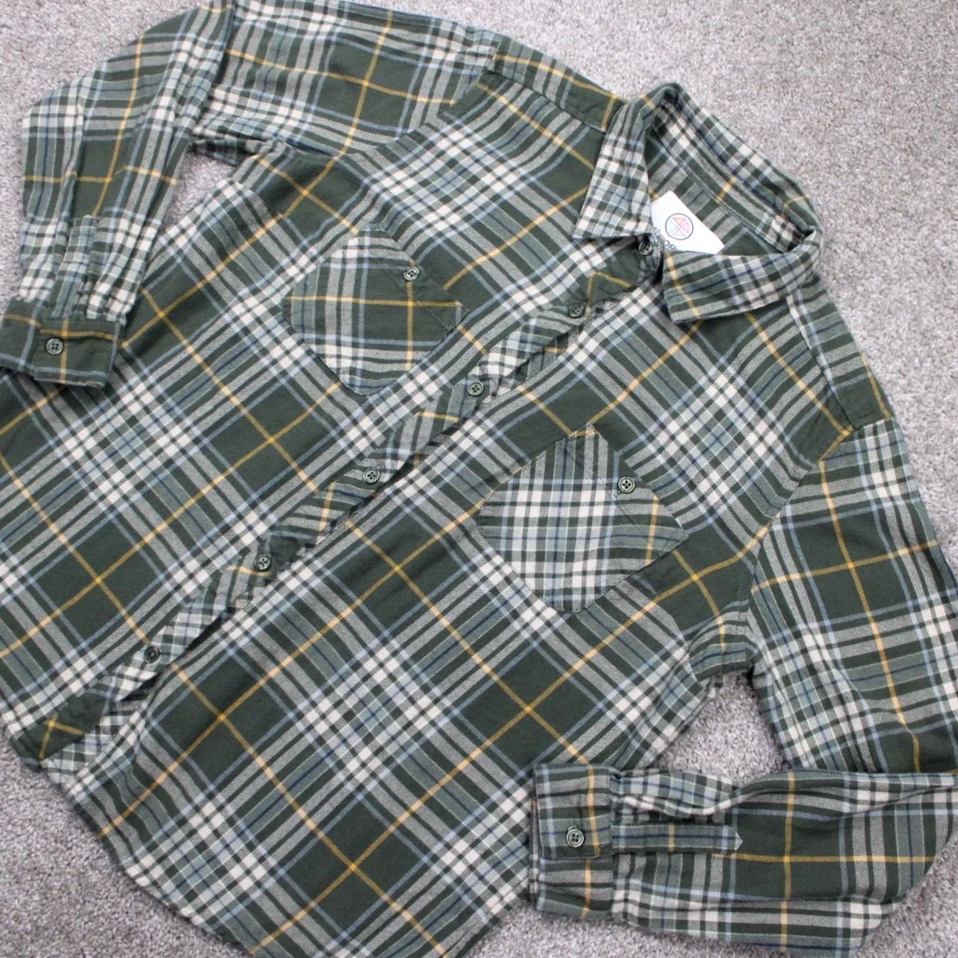 Vintage 44 degrees North Button-Up Flannel Shirt Womens Large Green/Yellow/White Cotton L/S Plaid Size L / US 10 / IT 46 - 3 Thumbnail