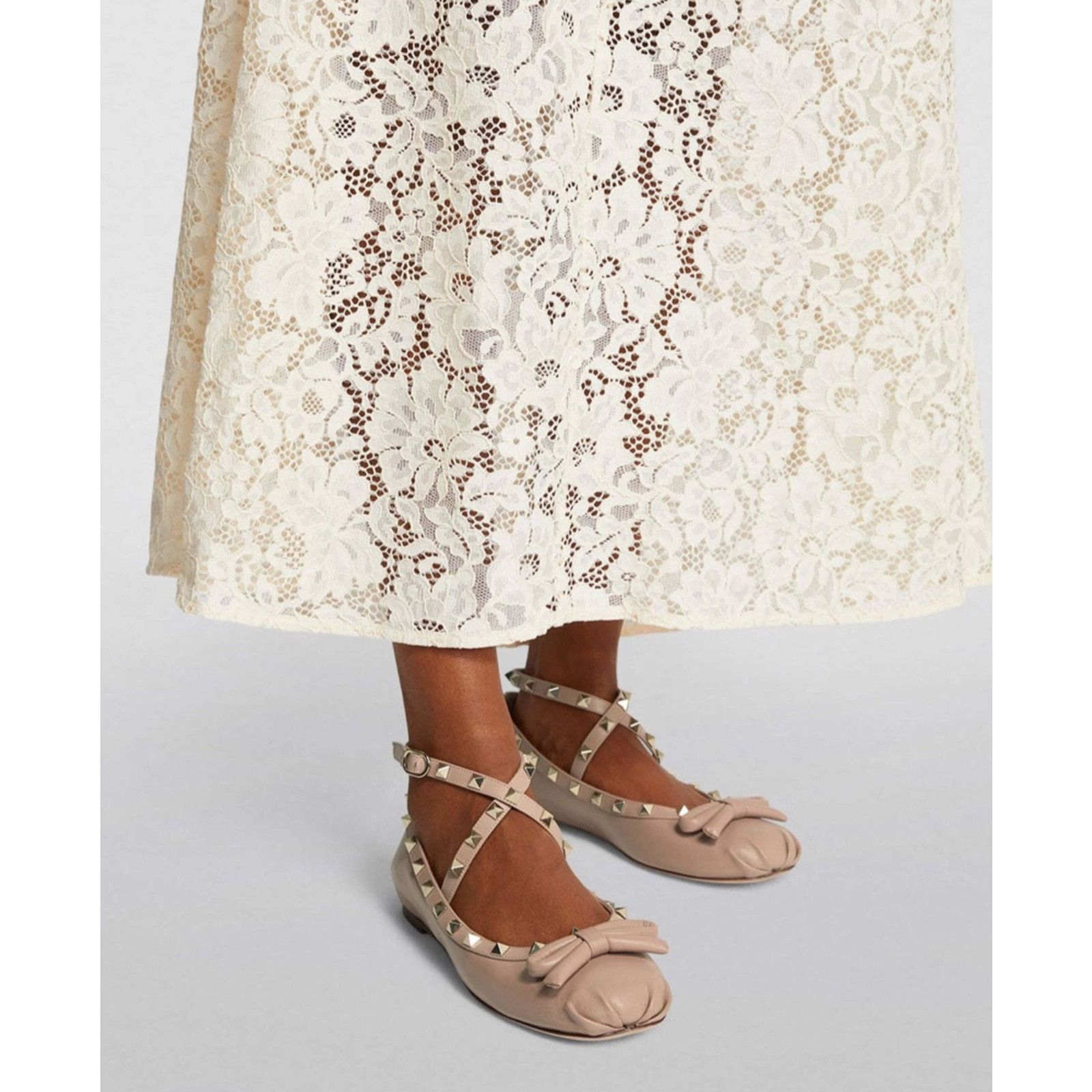 Valentino Valentino Rockstud Nude Leather Stud Ankle Strap Ballerina Size US 10 / IT 40 - 9 Thumbnail