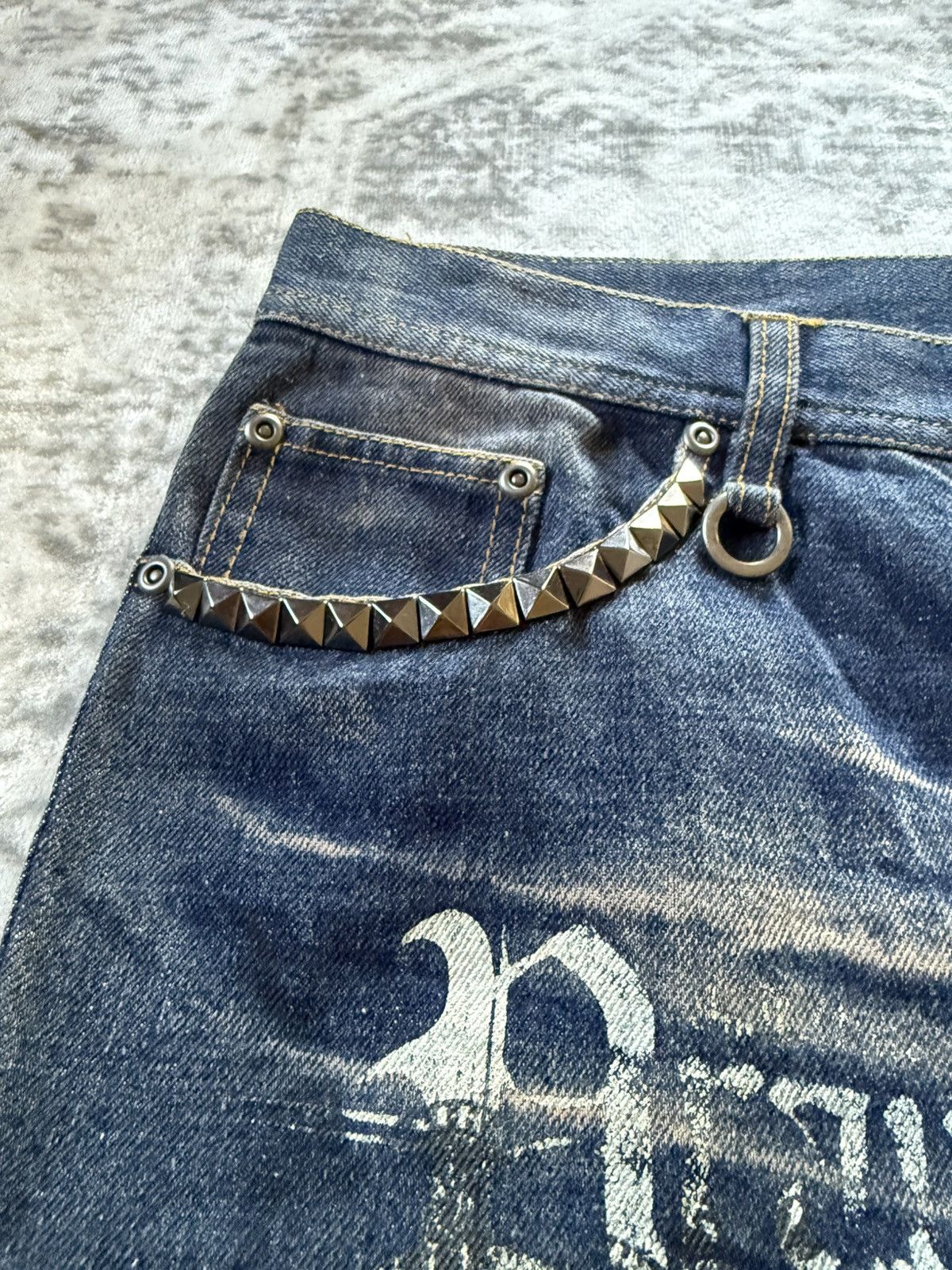If Six Was Nine 2000s In The Attic Japan Poems Studded Muddy Jeans Size US 34 / EU 50 - 5 Thumbnail