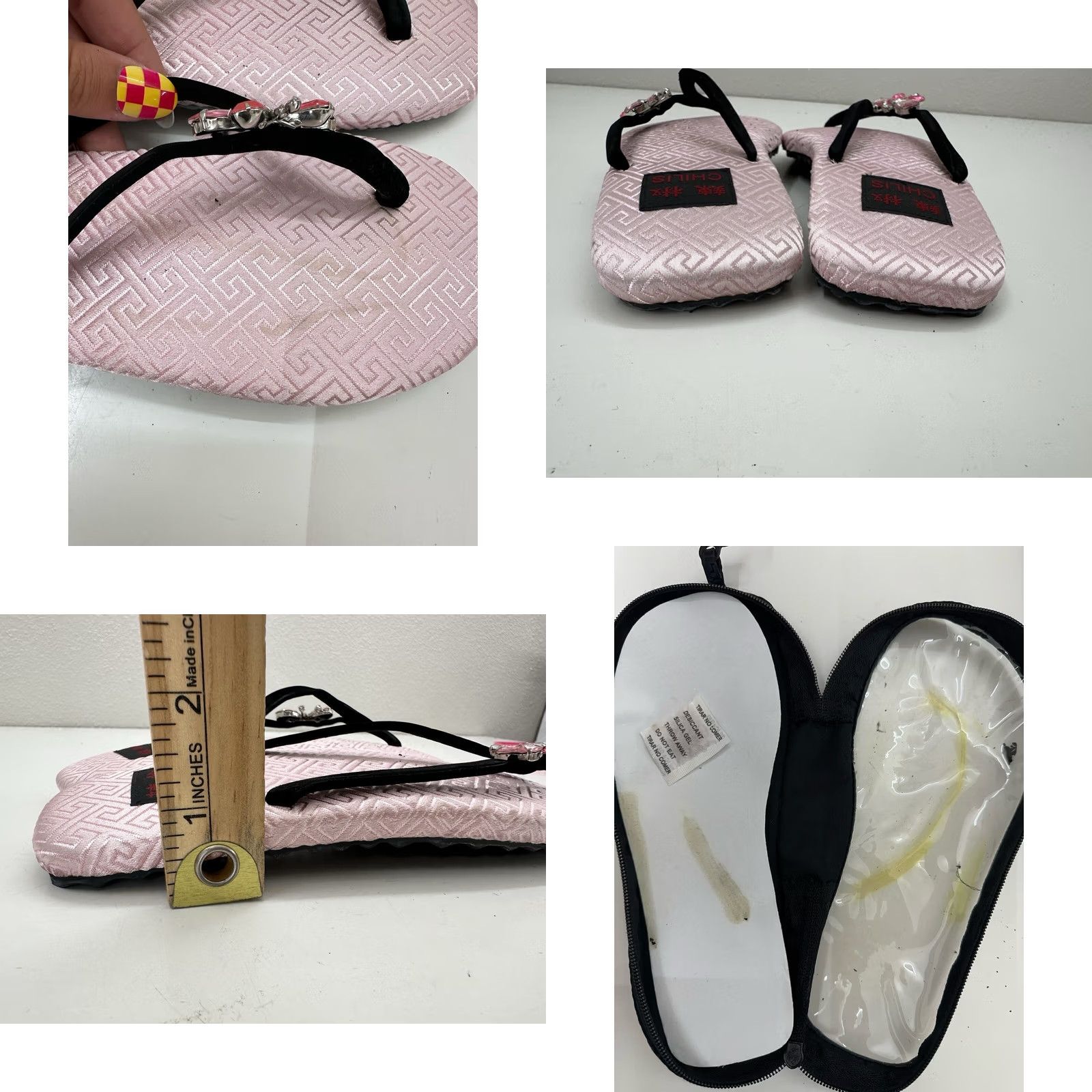 Pinko Chilis Womens Flip Flops Size 6 Pink Rhinestone Butterfly Suede Thong 80s 90s NEW Size US 6 / IT 36 - 8 Thumbnail