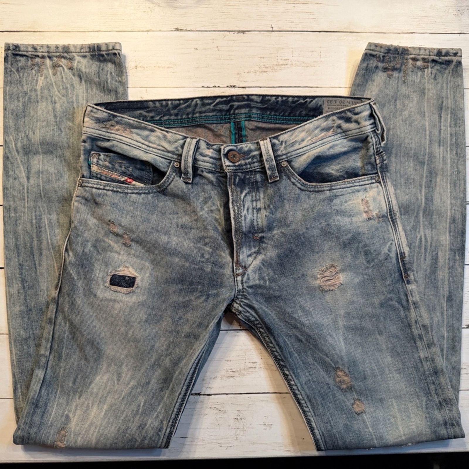 Diesel Thanaz Distressed Jeans size 30 Slim 813z Acid Wash Patched Size US 30 / EU 46 - 13 Thumbnail