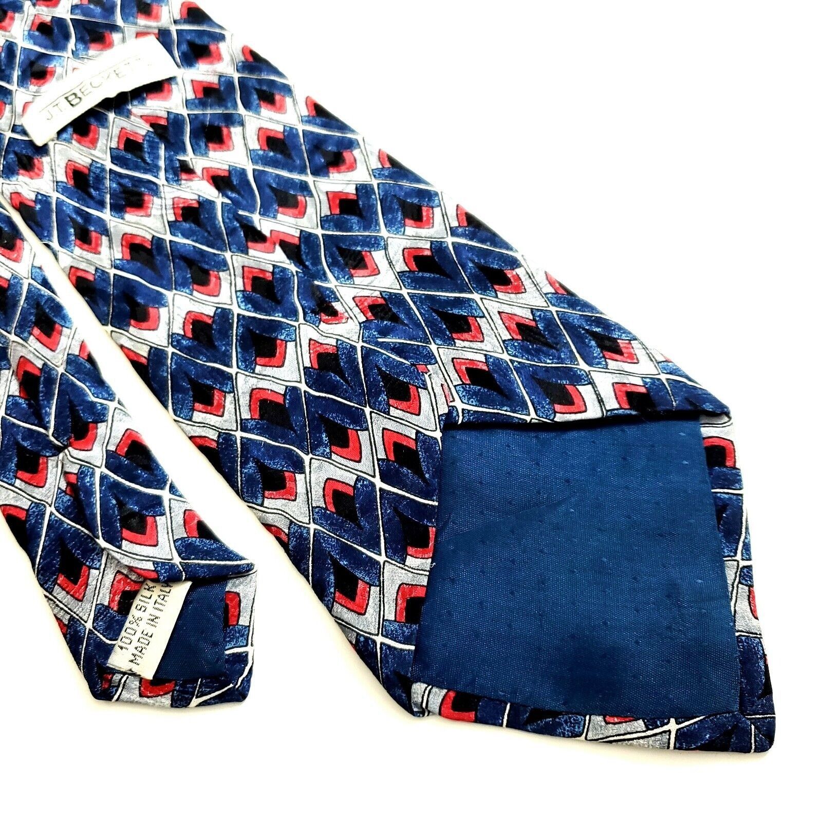 Vintage JT Beckett Blue Gray Red Geometric Print Wide Silk Tie Size ONE SIZE - 5 Thumbnail