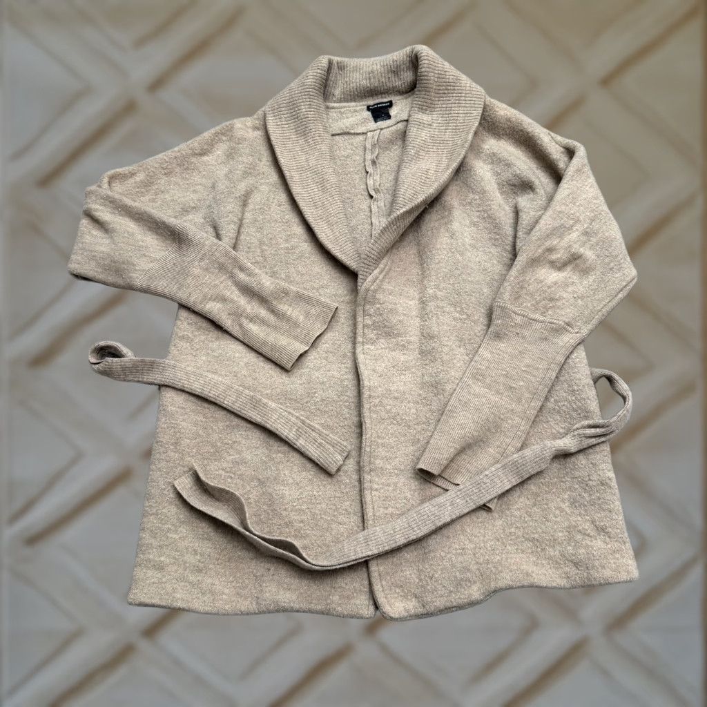 Club Monaco VINTAGE Club Monaco Wool Belted Cardigan Sweater Womens Small Wrap Coat Oatmeal Knit Size S / US 4 / IT 40 - 1 Thumbnail