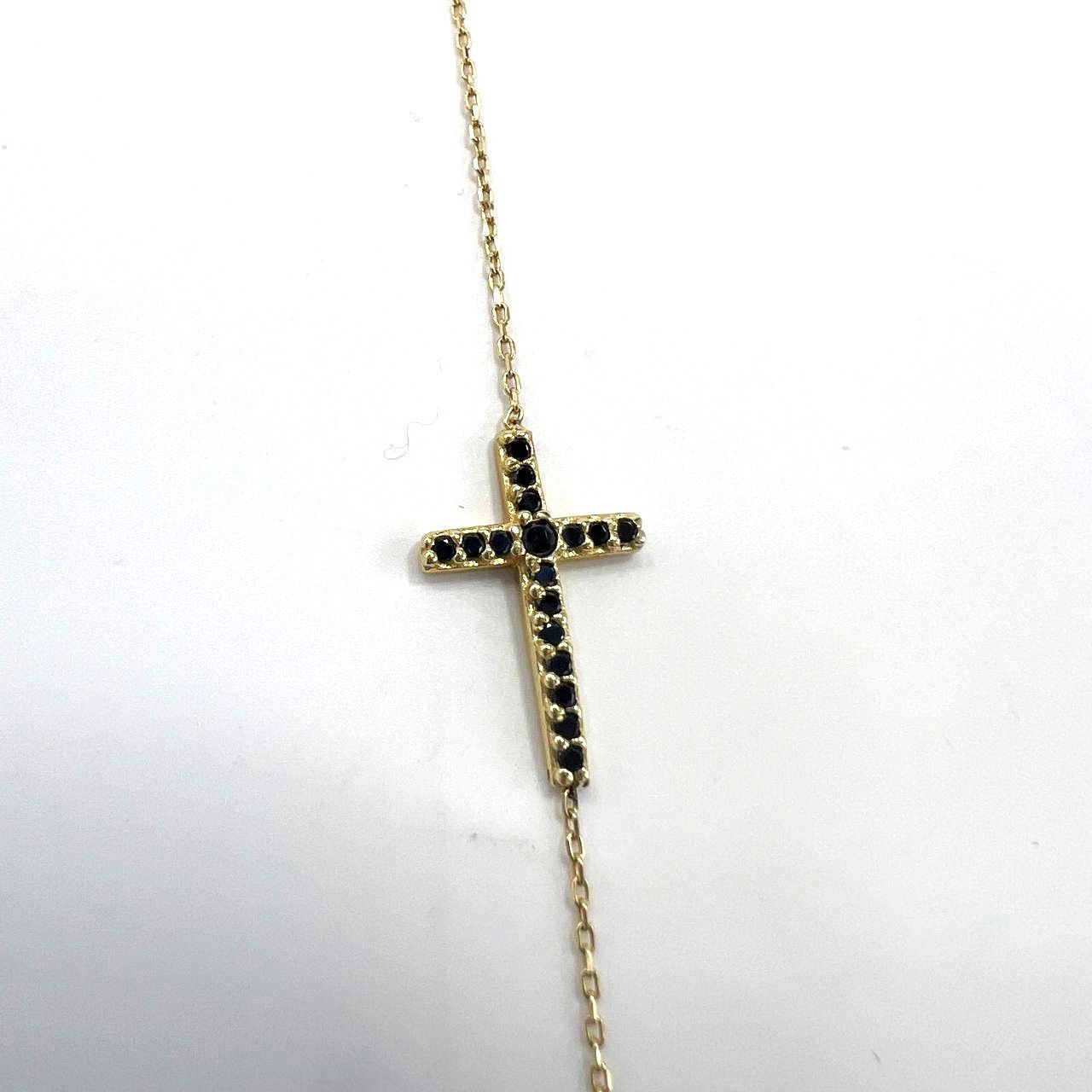 Other 14K yellow gold bracelet with black zircon cross Size ONE SIZE - 7 Thumbnail