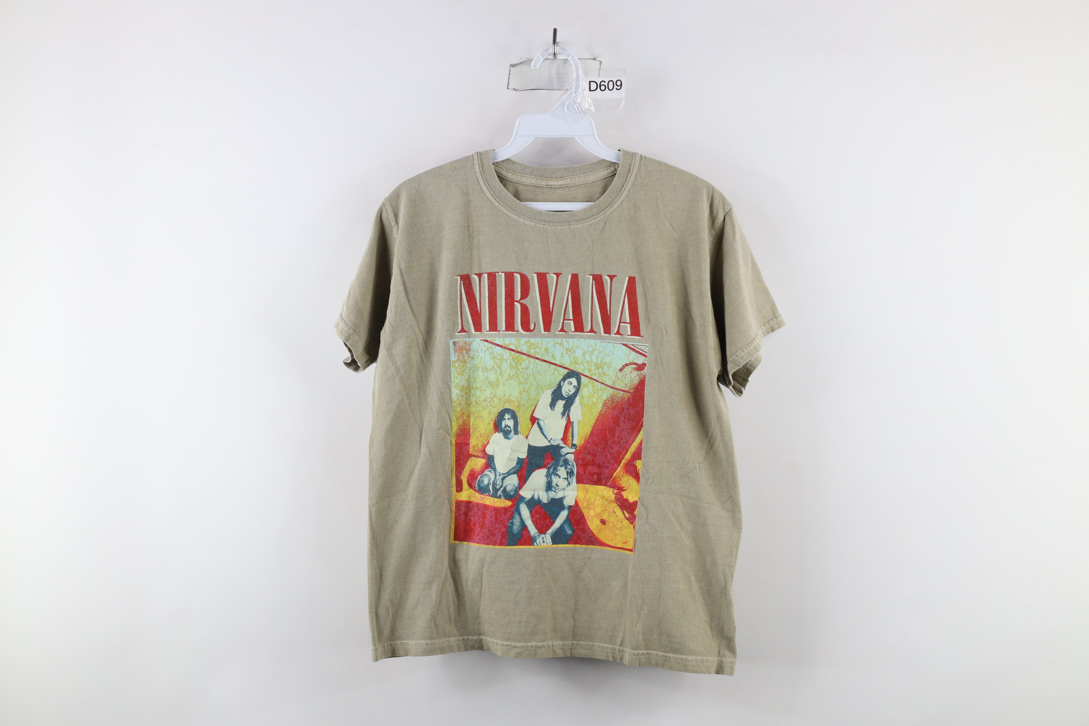 Vintage Retro Spell Out Nirvana Band Short Sleeve T-Shirt Beige Size S / US 4 / IT 40 - 1 Thumbnail