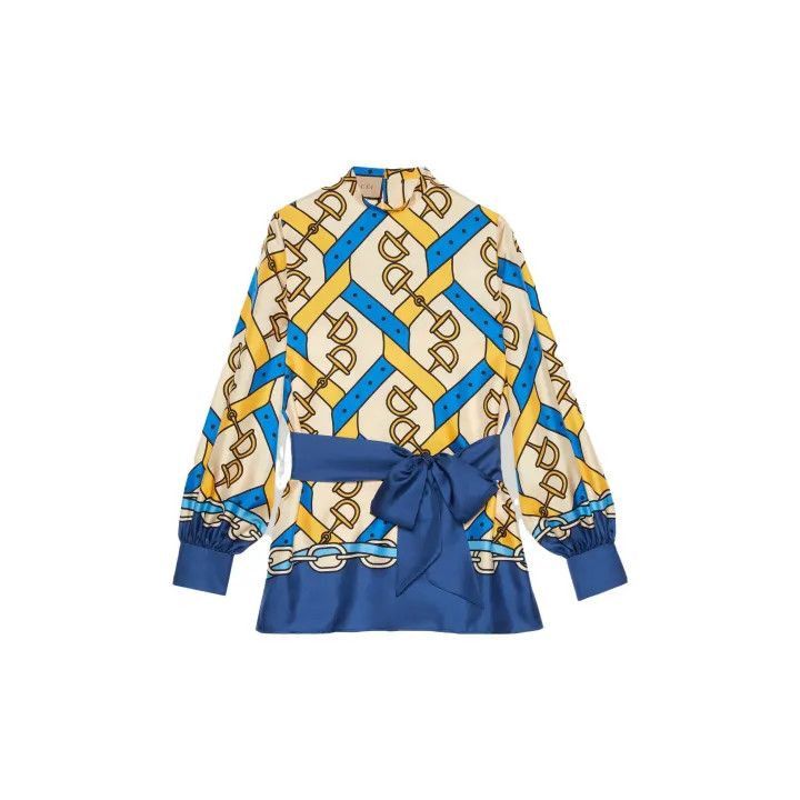 Gucci Gucci SS23 Printed Long Sleeve Bow Shirt-2507 Size L / US 10 / IT 46 - 1 Thumbnail