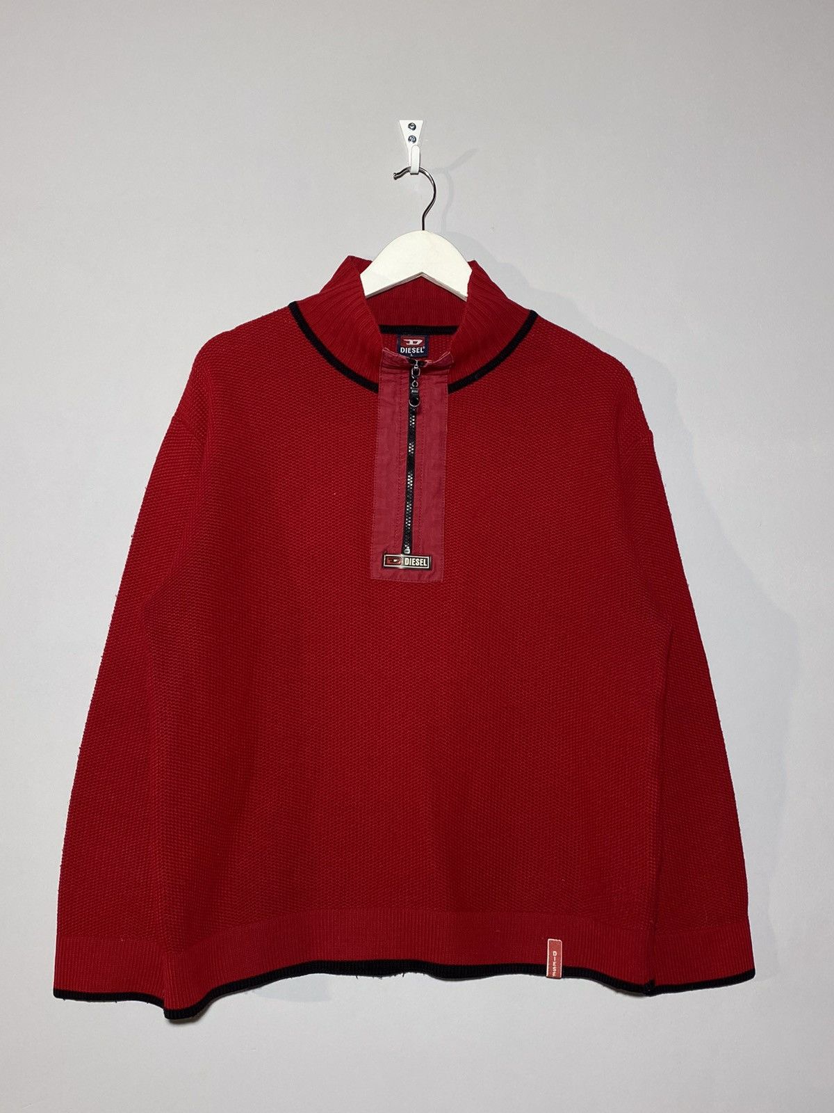 Diesel 🔥 Y2K DIESEL RED ZIP NECK SWEATER TECH CORE AESTHETIC Size US L / EU 52-54 / 3 - 1 Thumbnail