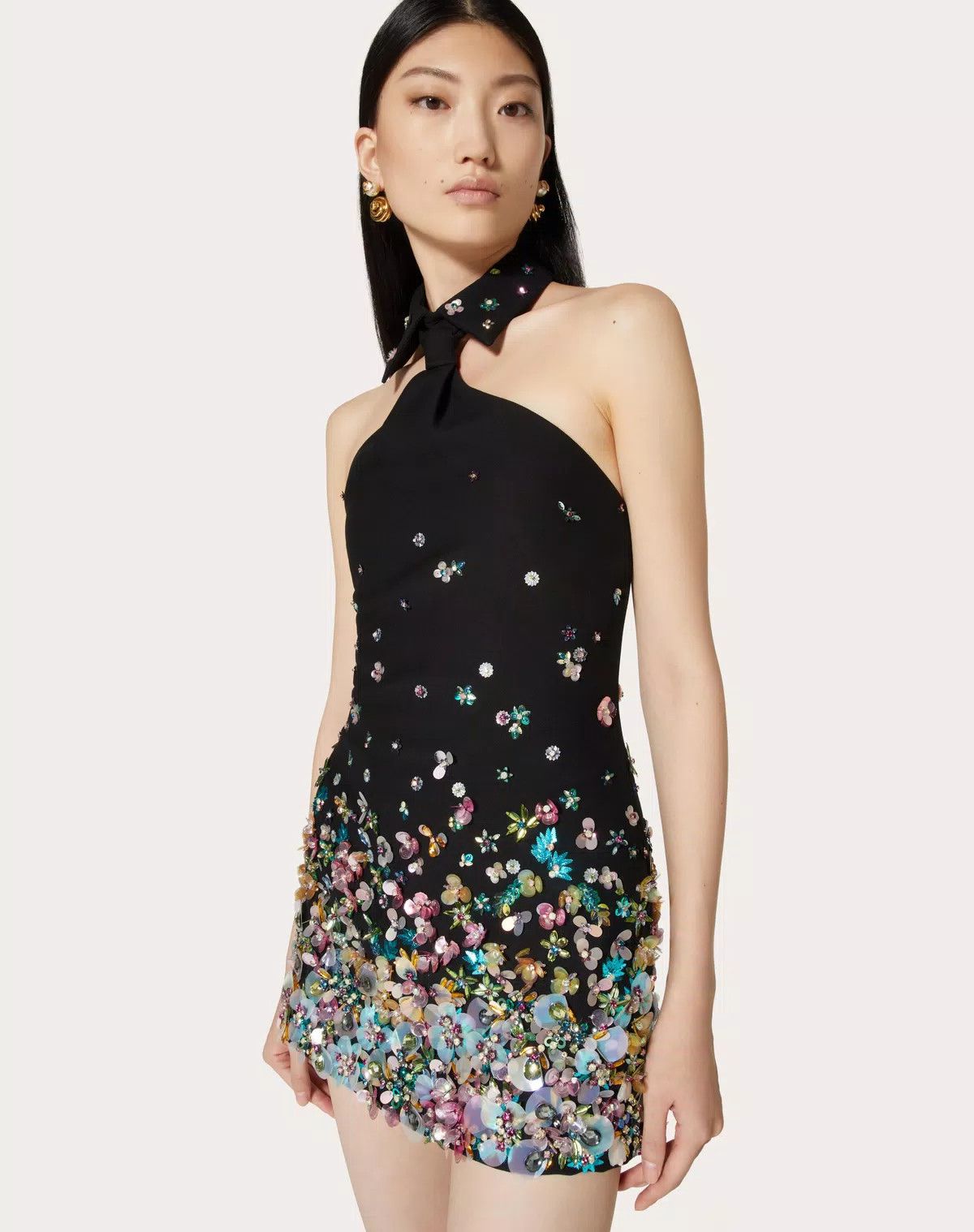 Valentino o1s1wg110625 Embrodiered Crepe Couture Short Dress in Black Size XL / US 12-14 / IT 48-50 - 6 Thumbnail