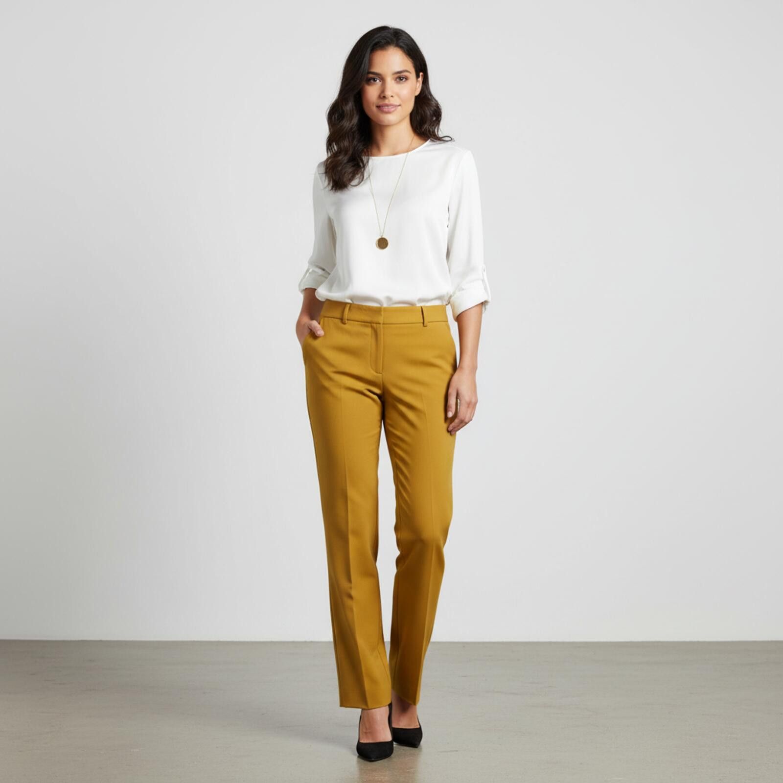 Ann Taylor ANN TAYLOR Pants 8 Mustard Yellow Straight Leg Flat Front Size 30" / US 8 / IT 44 - 1 Thumbnail