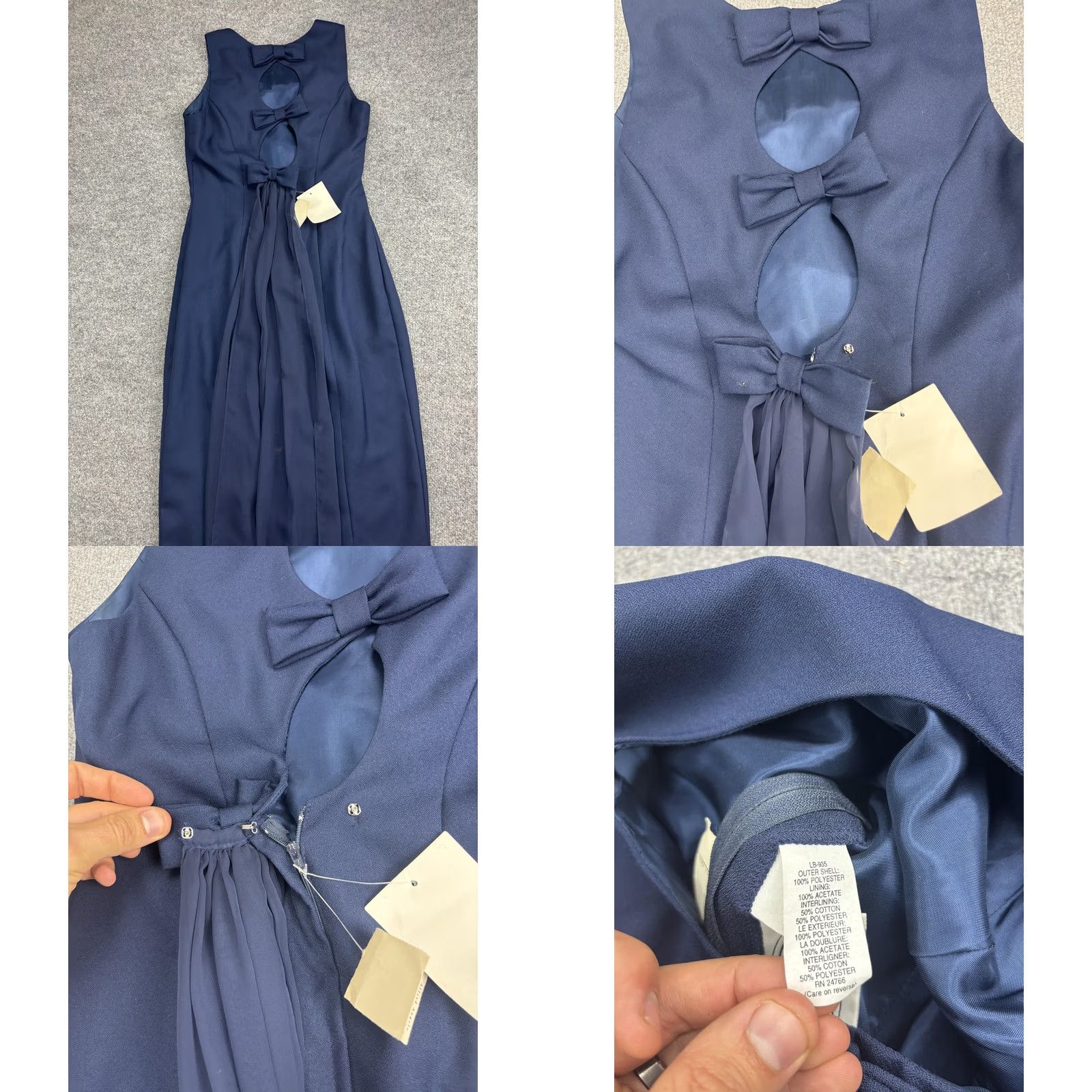 Vintage Alfred Angelo Dress Juniors 11/12 Blue Bow Back Cutout Long Formal Gown Size L / US 10 / IT 46 - 8 Thumbnail