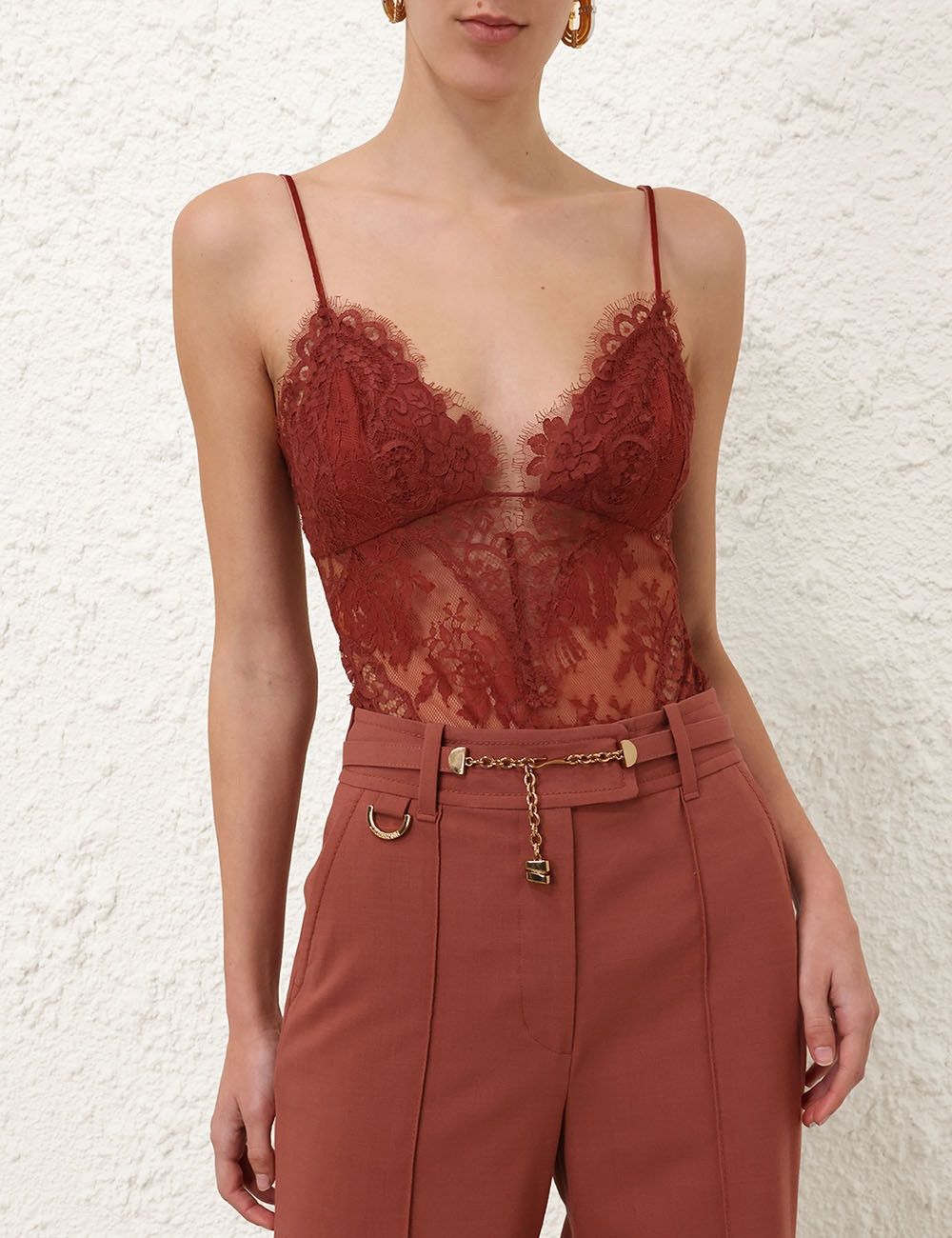 oc11z0725 Illustration Lace Bodysuit in Chestnut