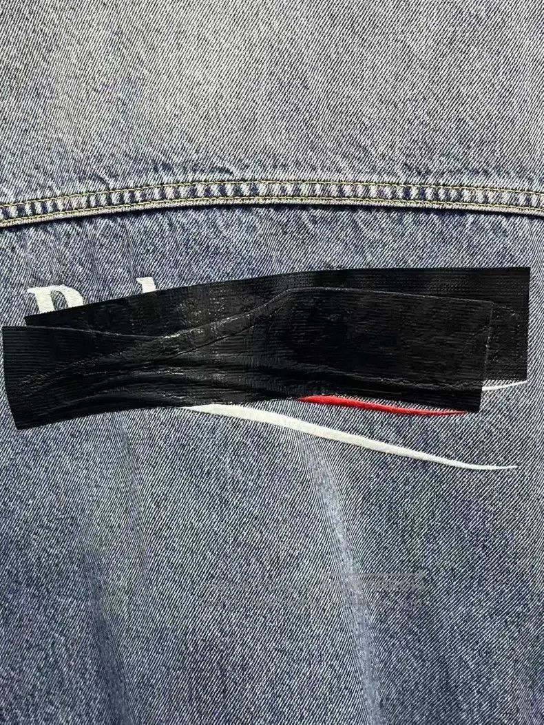 Balenciaga Balenciaga Back Tape Logo Printed Denim Jacket Size US XL / EU 56 / 4 - 7 Thumbnail