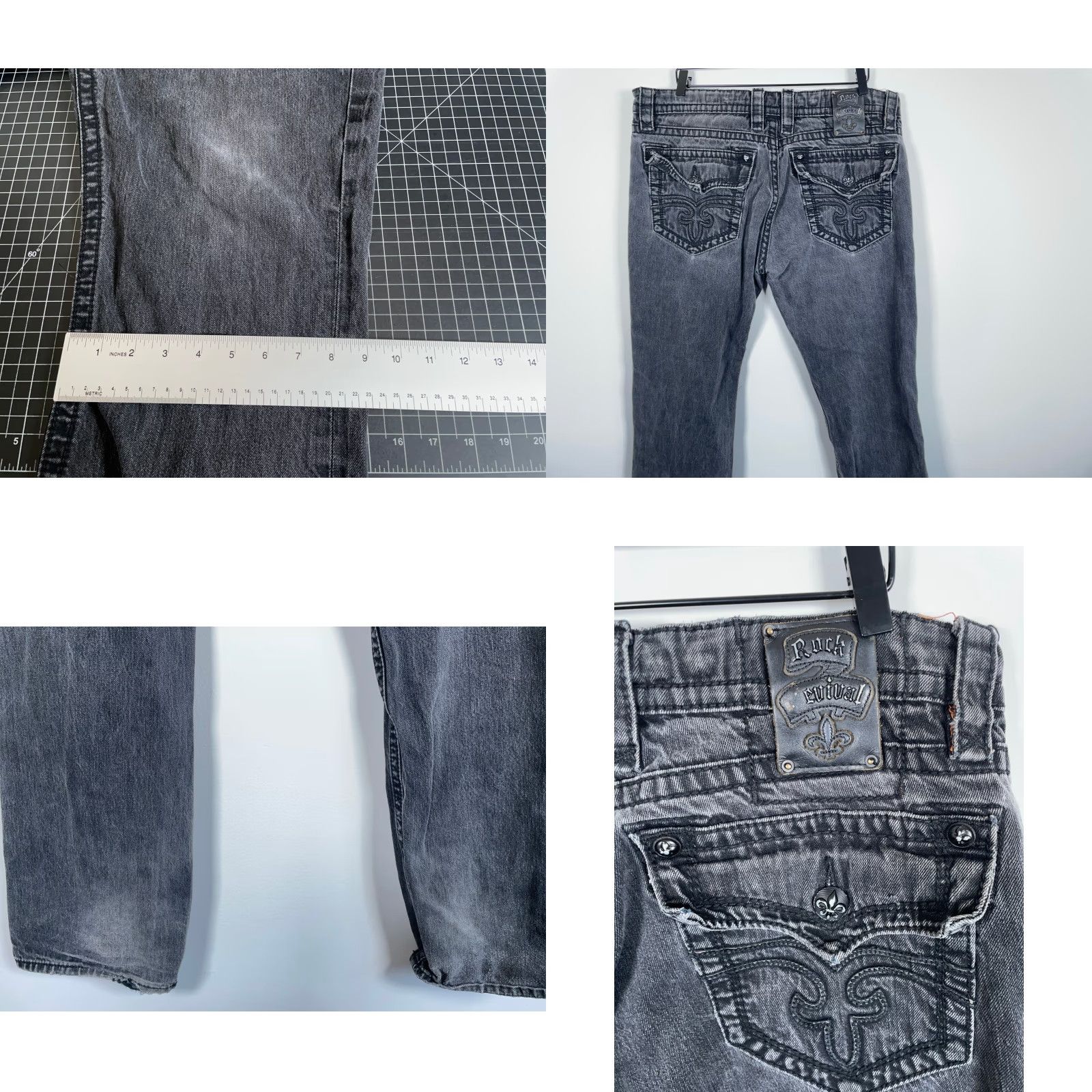 Vintage VINTAGE Rock Revival Jeans Straight Men 38 x 31 Black Denim 5-Pocket Flap Pocket Slim Straight Rise Mid 90s Rock Size US 32 / EU 48 - 9 Thumbnail