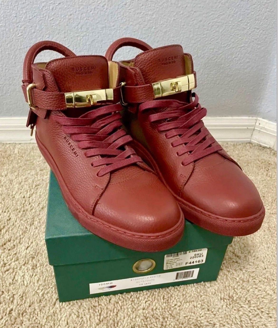 Buscemi Mens 100MM Red Leather Sneakers Shoes US 10 Uk43