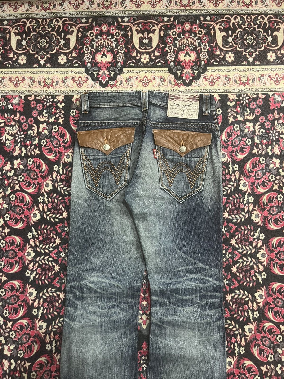 Edwin Vintage Edwin 431 XVS Dark Blue Washed Ripped Flare Jeans Size US 30 / EU 46 - 6 Thumbnail