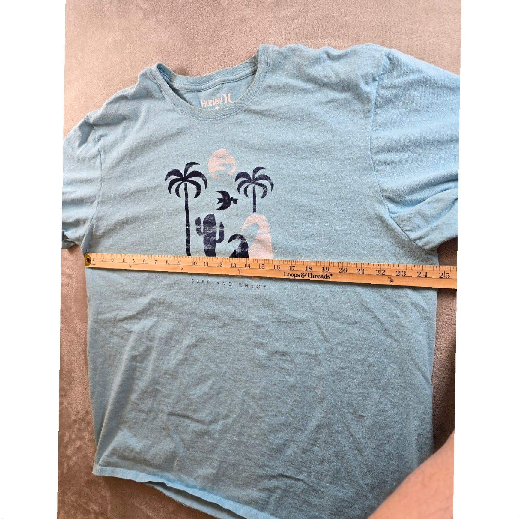 Hurley Hurley T Shirt Mens 2XL Blue Surf Beach Palm Trees Waves Graphic Print Crew Neck Short Sleeve Cotton Vintage No Size US XXL / EU 58 / 5 - 6 Thumbnail