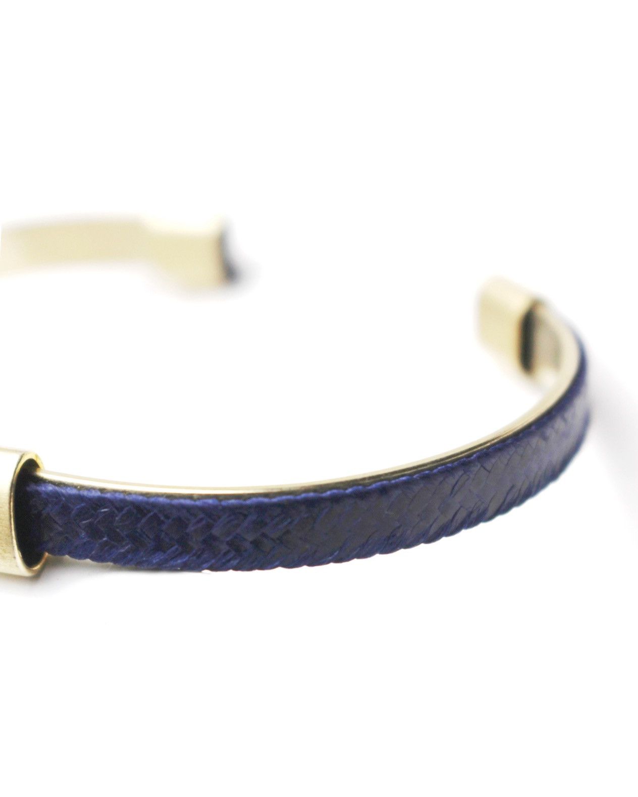 Japanese Brand × Vintage 2000S JAPANESE MADE MINIMAL BRASS NAVY LEATHER CUFF BRACELET Size ONE SIZE - 4 Thumbnail