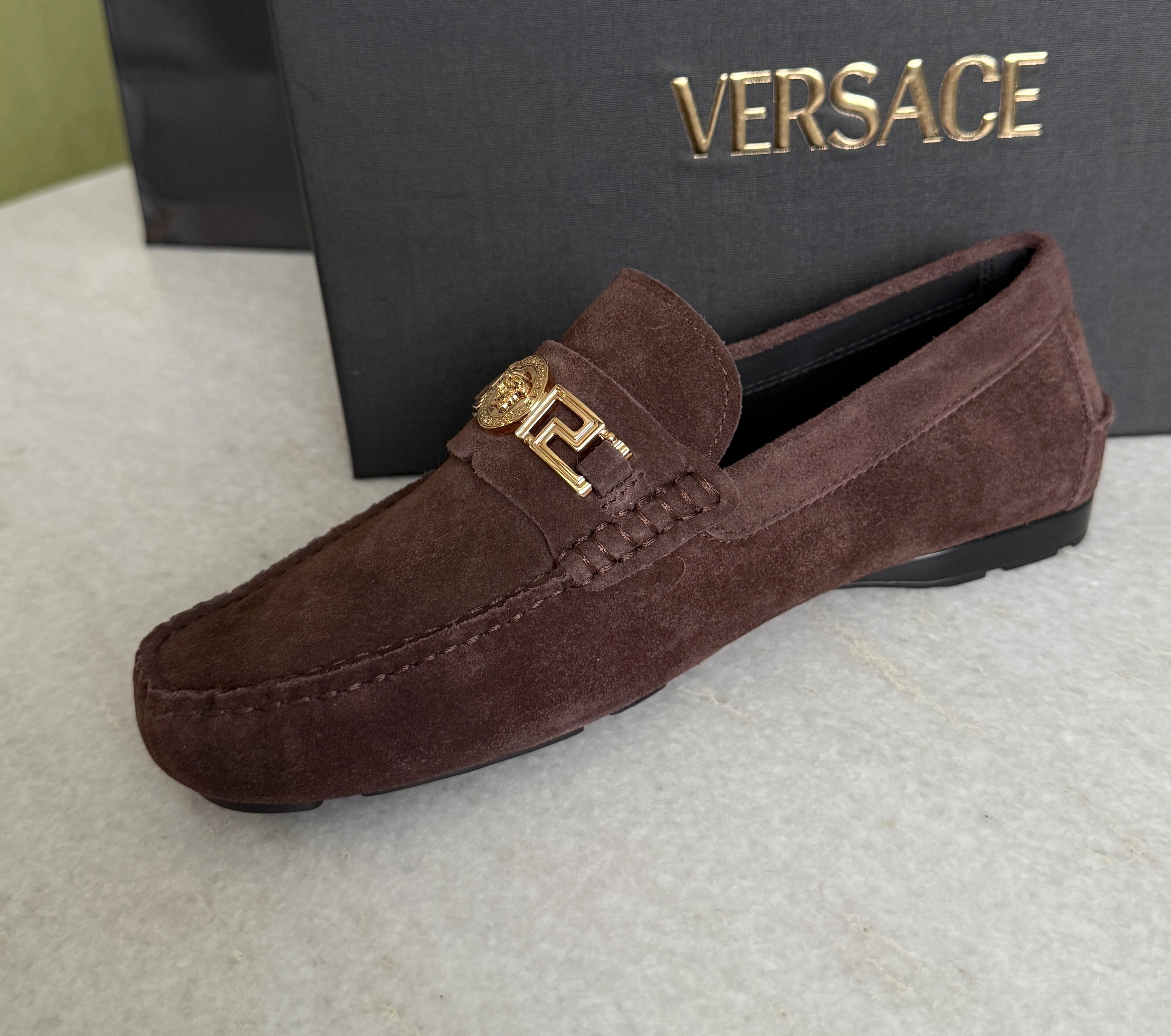 Versace VERSACE Medusa Men's Brown Suede Driver Shoes, Sz 40 Size US 7 / EU 40 - 3 Thumbnail