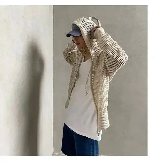 Designer × Japanese Brand Vintage Knit Mesh Hole Hooded Cardigan Size US XL / EU 56 / 4 - 1 Thumbnail
