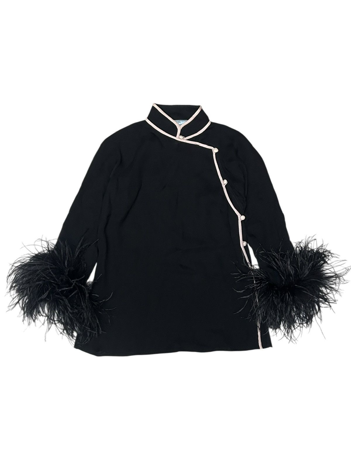 Prada S/S 17 Feather Trim Silk Top Size M / US 6-8 / IT 42-44 - 1 Thumbnail