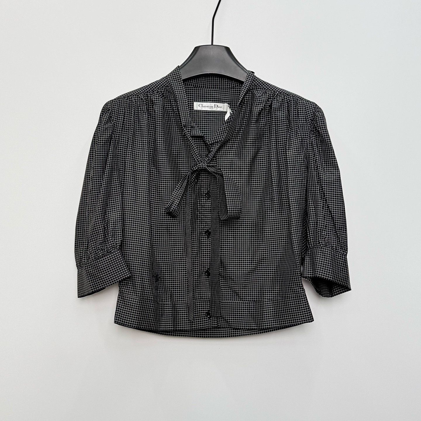 Dior Christian Dior Grid Silk Tie-Neck Blouse Size 38 Size XS / US 0-2 / IT 36-38 - 1 Thumbnail