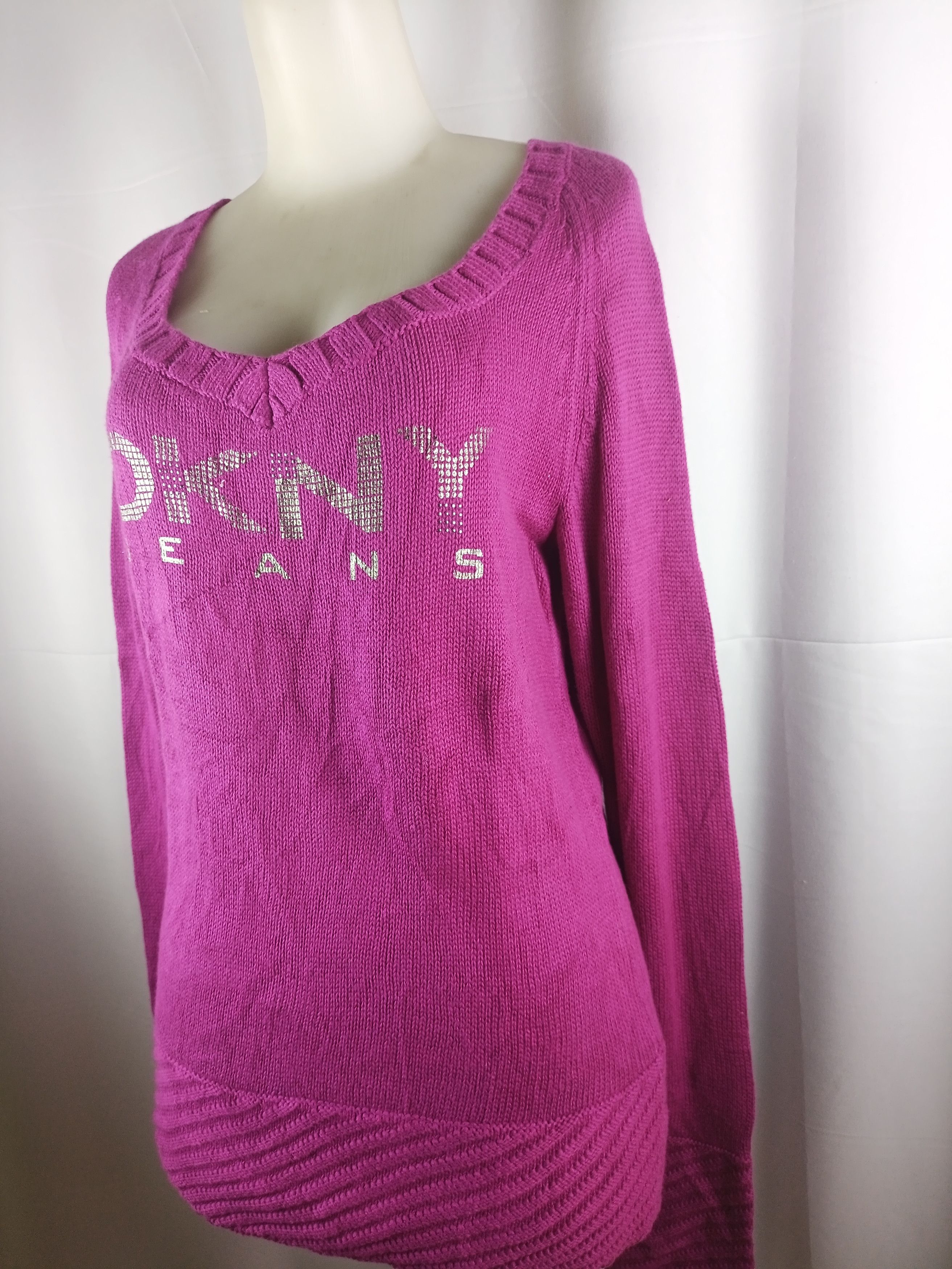DKNY DKNY JEANS Donna Karan Knitted Sweater V-Neck Size L / US 10 / IT 46 - 3 Thumbnail