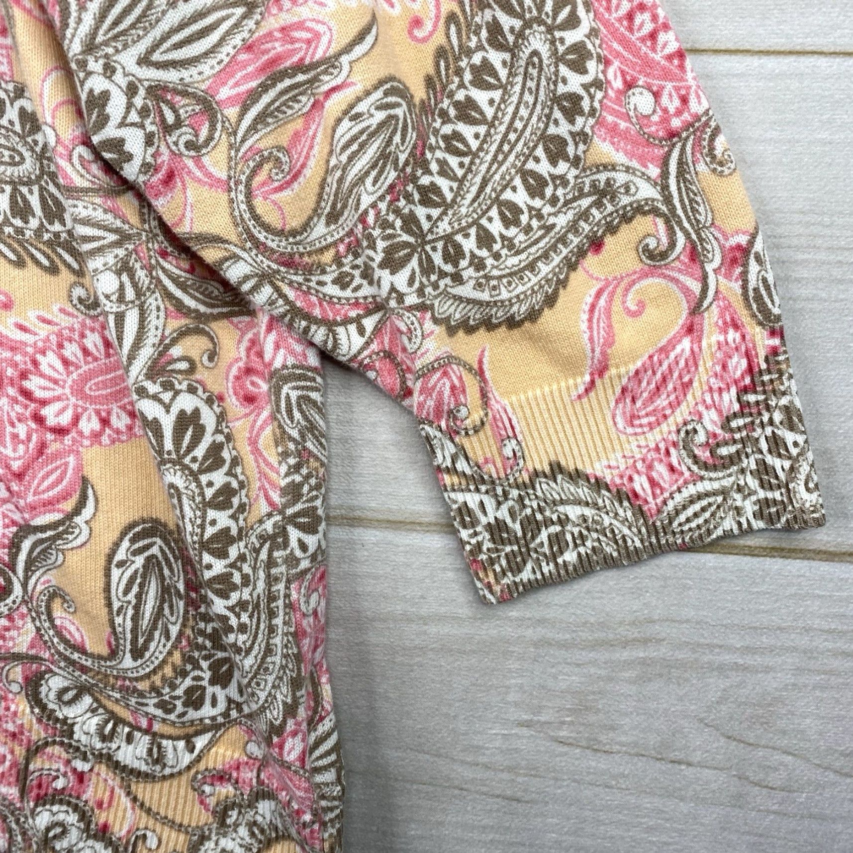 Croft & Barrow Croft & Barrow Cardigan Sweater Womens 2X Peach Pink Floral Paisley Whimsigoth - Multicolor Knit Crew Neck Long Sleeve All Seasons Lightweight Size XXL / US 16-18 / IT 52-54 - 5 Thumbnail